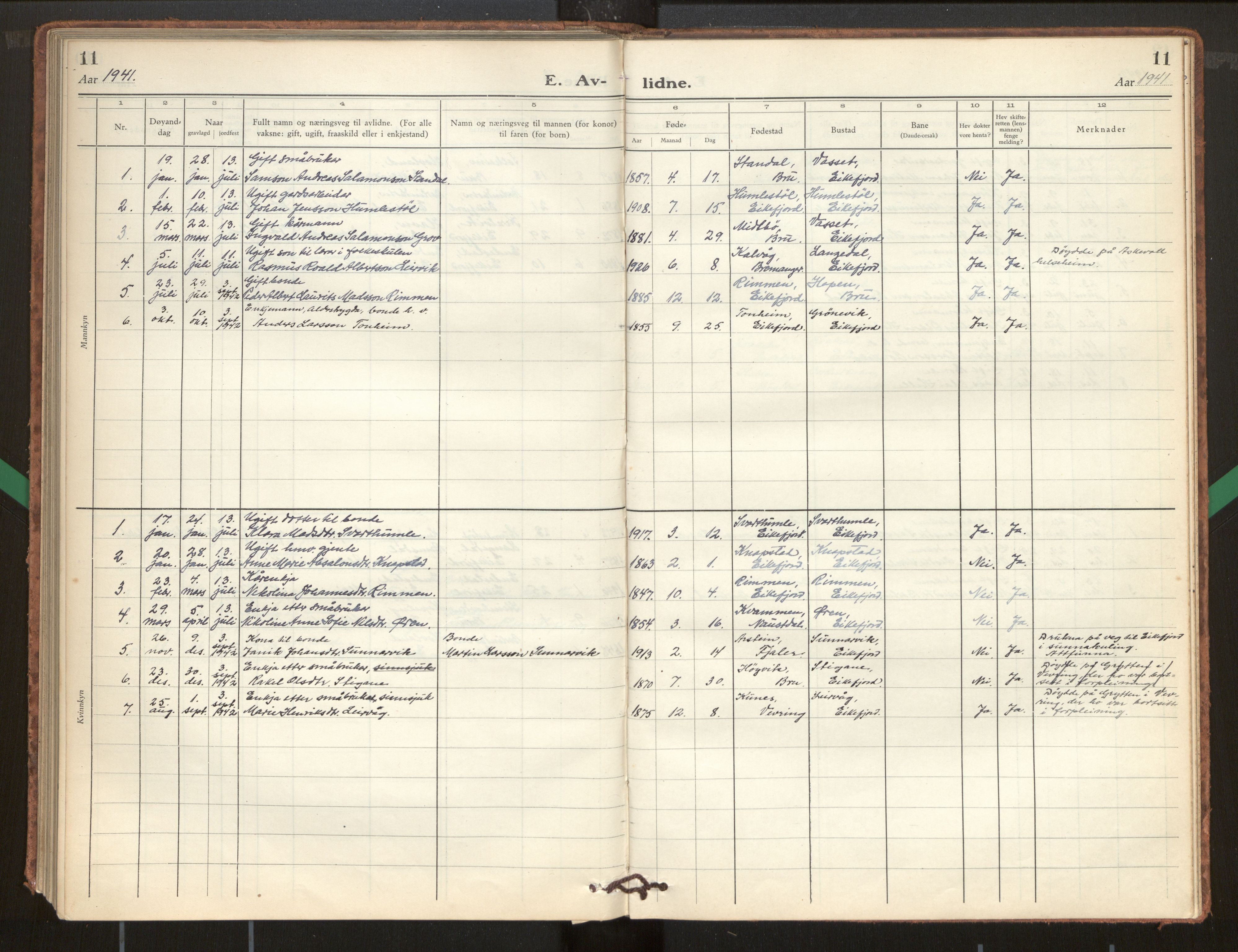 Kinn sokneprestembete, SAB/A-80801/H/Hab/Habe/L0003: Parish register (copy) no. E 3, 1927-1960, p. 11