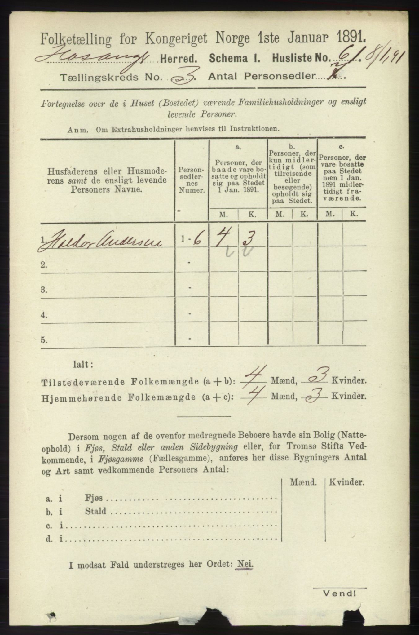 RA, 1891 census for 1253 Hosanger, 1891, p. 1016