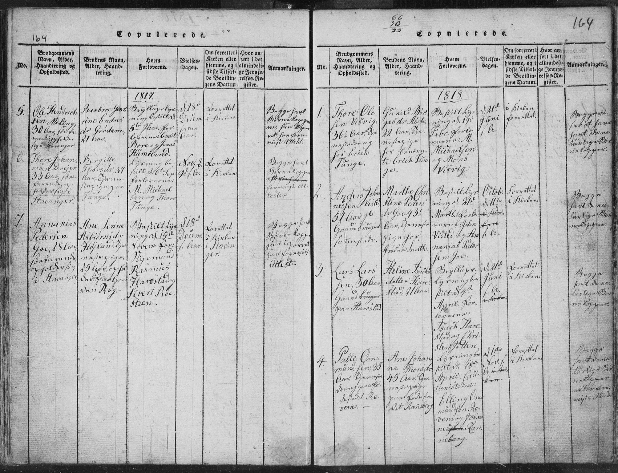 Hetland sokneprestkontor, SAST/A-101826/30/30BA/L0001: Parish register (official) no. A 1, 1816-1856, p. 164