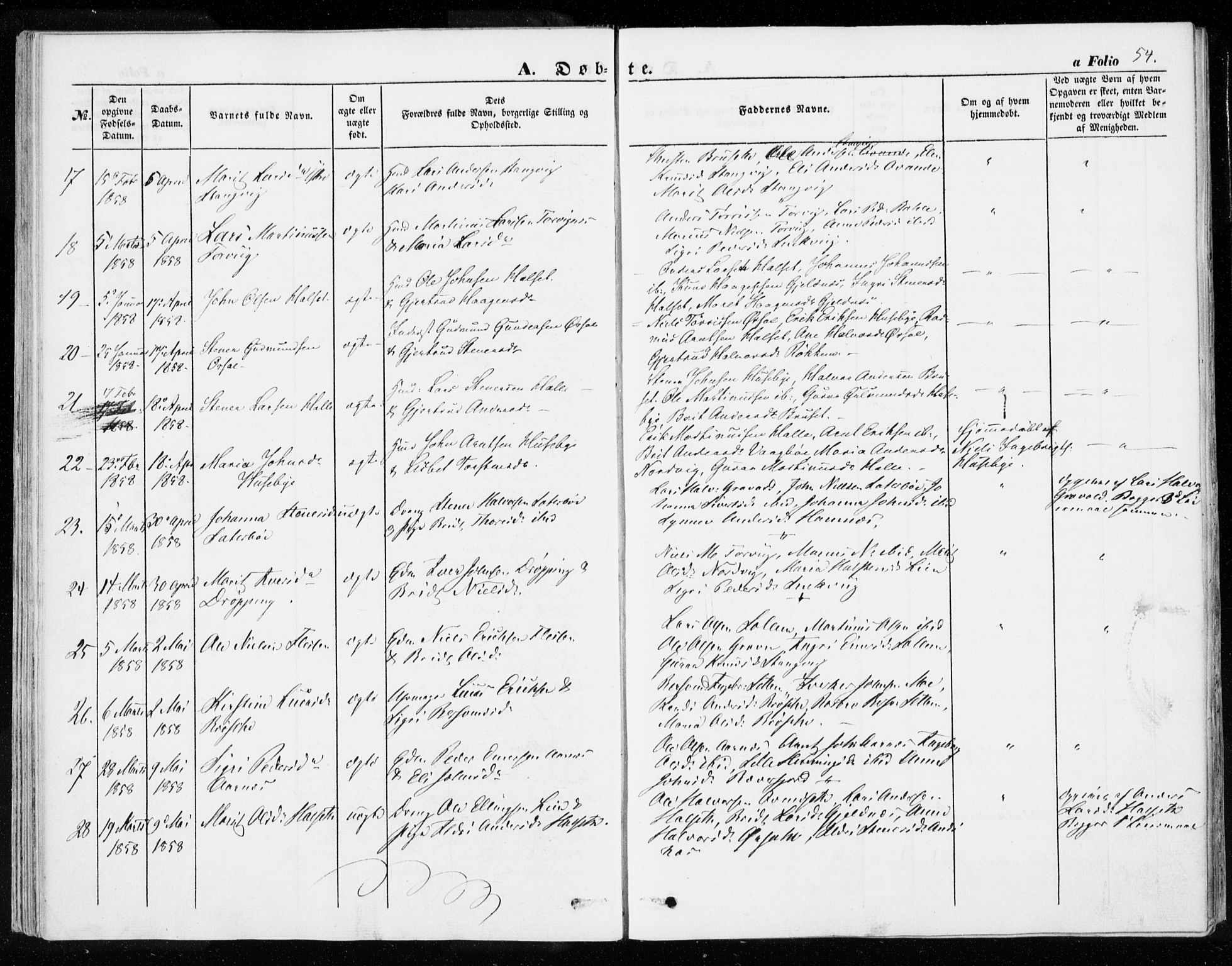 Ministerialprotokoller, klokkerbøker og fødselsregistre - Møre og Romsdal, AV/SAT-A-1454/592/L1026: Parish register (official) no. 592A04, 1849-1867, p. 54