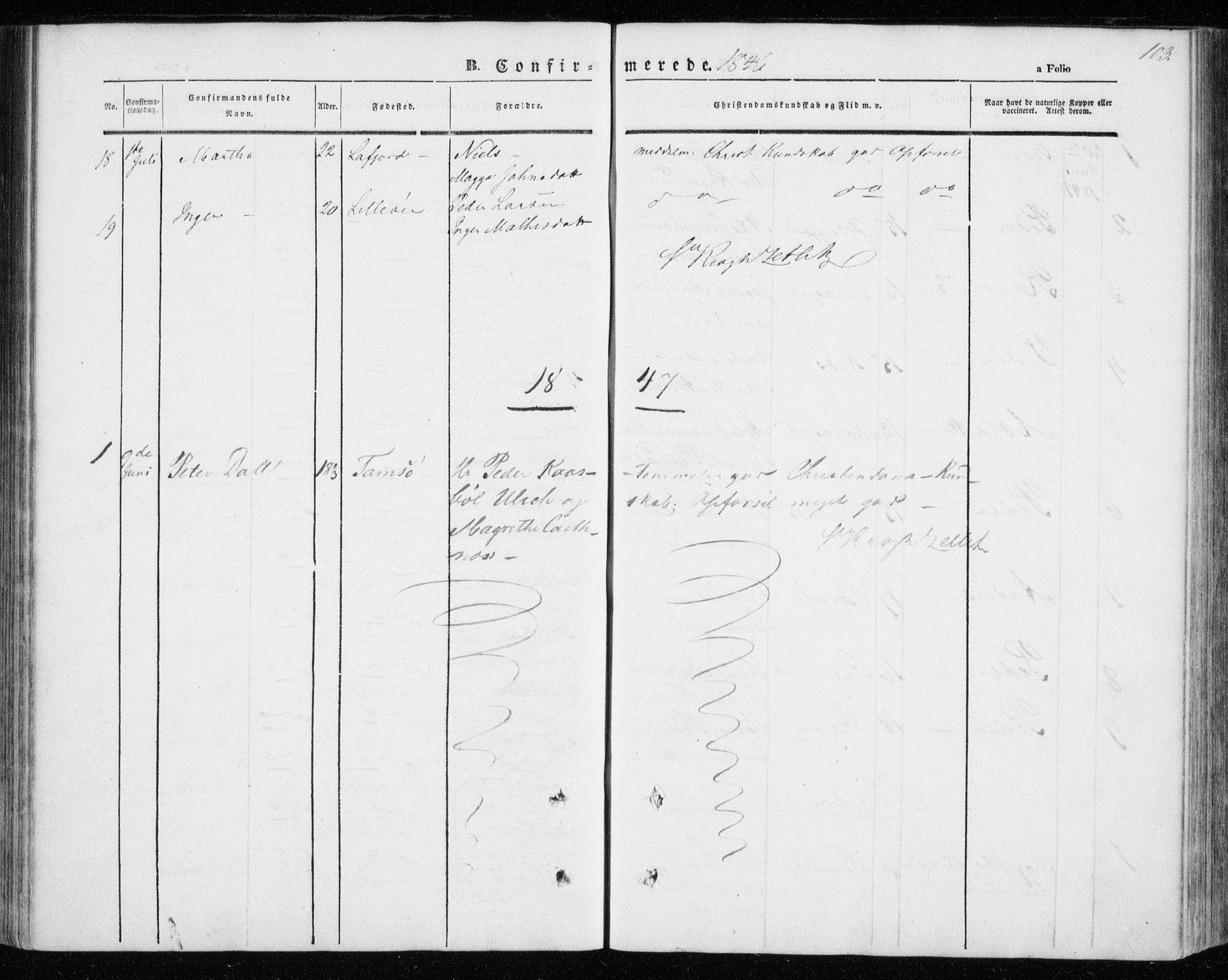 Kistrand/Porsanger sokneprestembete, SATØ/S-1351/H/Ha/L0004.kirke: Parish register (official) no. 4, 1843-1860, p. 103