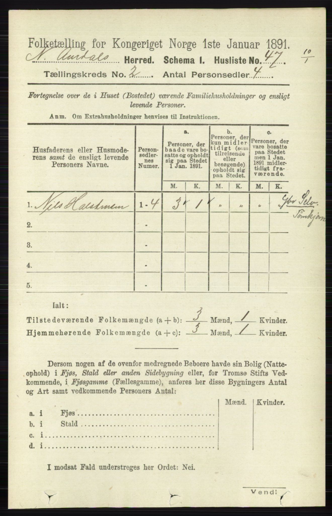 RA, 1891 census for 0542 Nord-Aurdal, 1891, p. 578