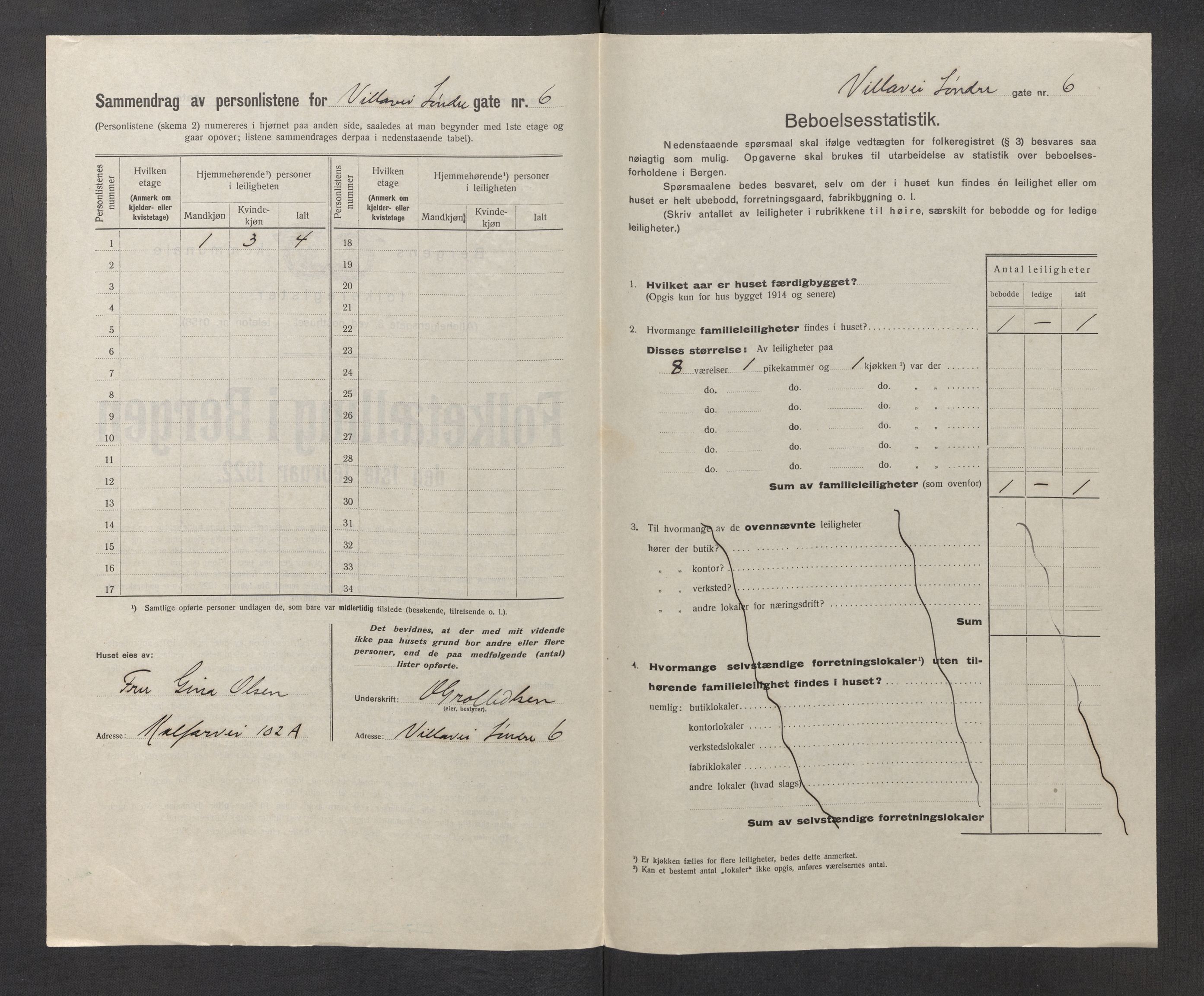 SAB, Municipal Census 1922 for Bergen, 1922, p. 46410