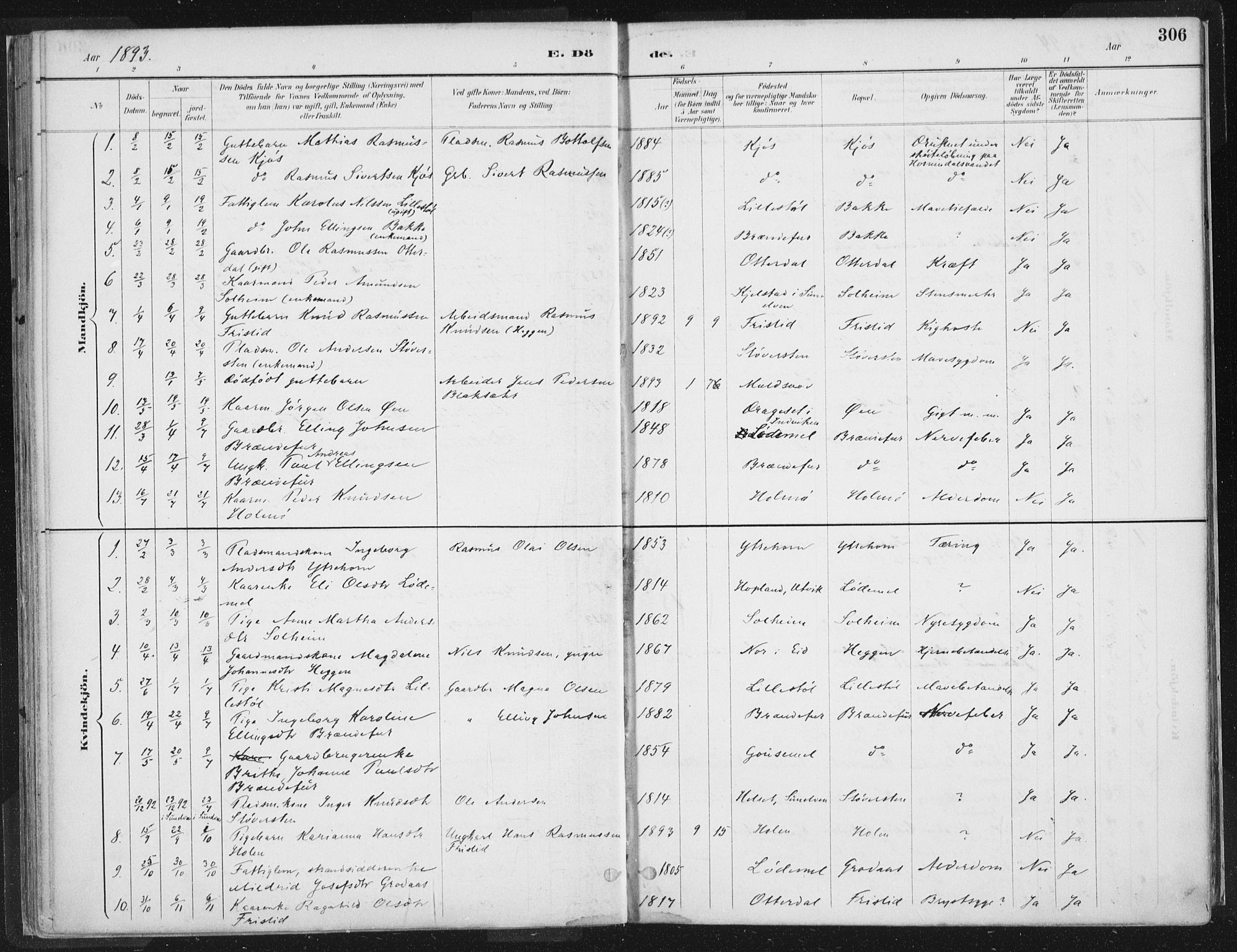 Hornindal sokneprestembete, SAB/A-82401/H/Haa/Haaa/L0003/0002: Parish register (official) no. A 3B, 1885-1917, p. 306