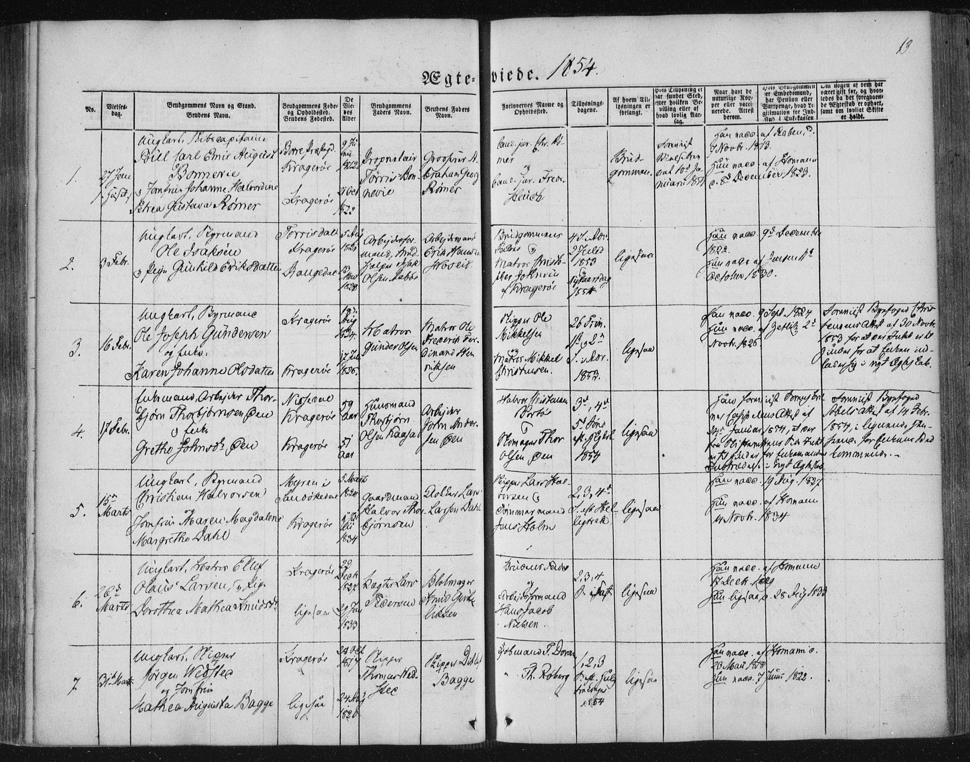 Kragerø kirkebøker, SAKO/A-278/F/Fa/L0006: Parish register (official) no. 6, 1847-1861, p. 13