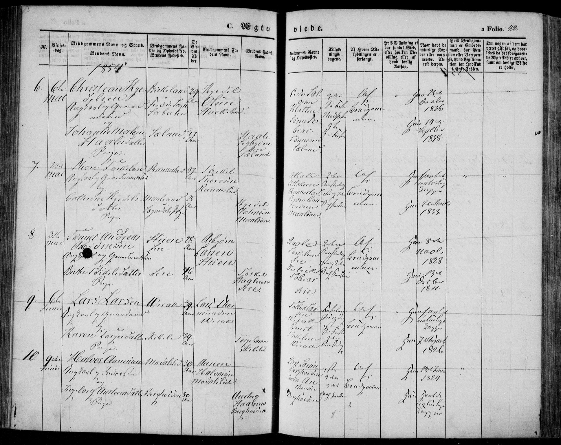 Bakke sokneprestkontor, AV/SAK-1111-0002/F/Fa/Faa/L0005: Parish register (official) no. A 5, 1847-1855, p. 42