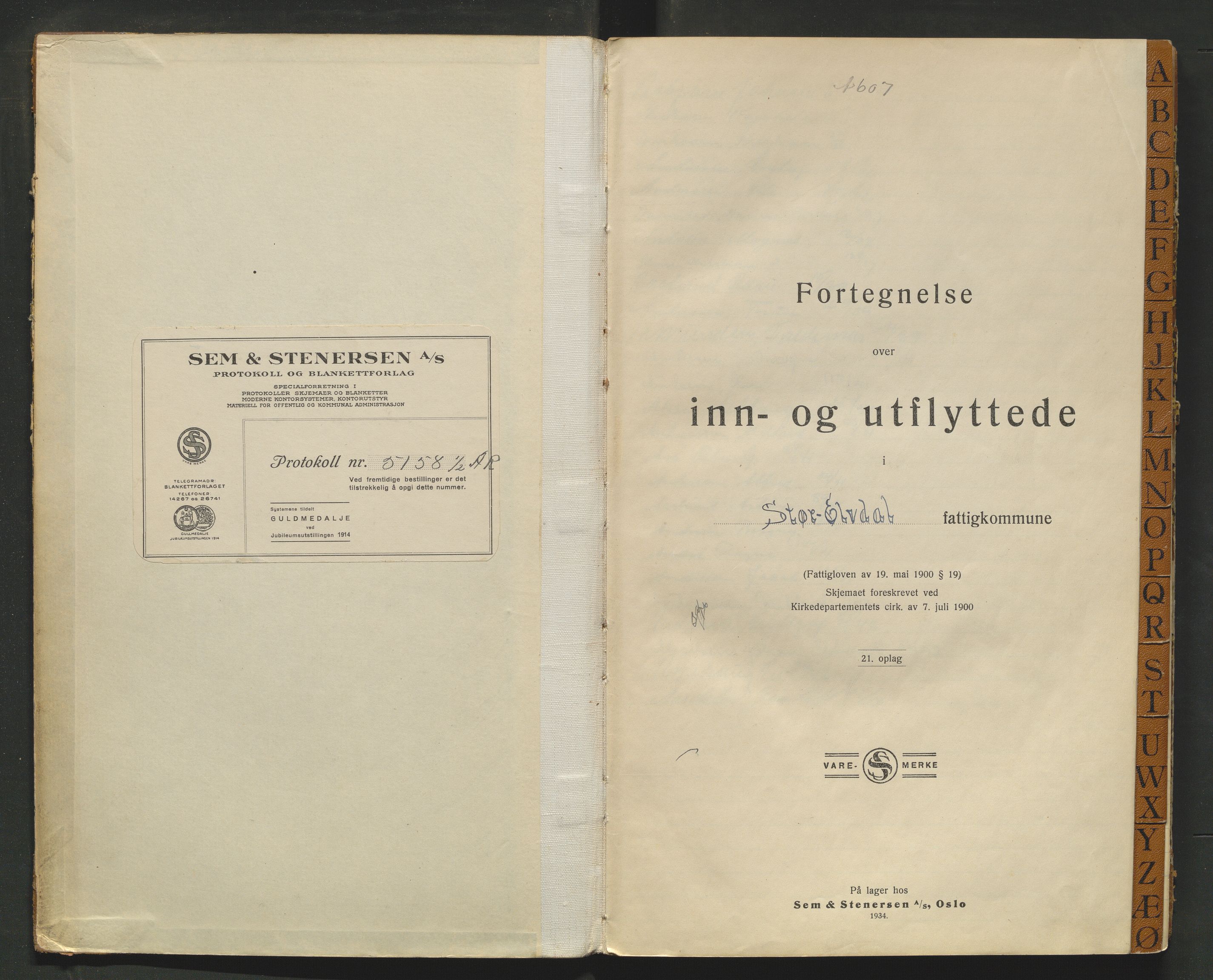 Stor-Elvdal lensmannskontor, AV/SAH-LHS-027/L/La/L0001/0002: Inn- og utflyttede / Inn- og utflyttede, Stor-Elvdal, 1934-1943