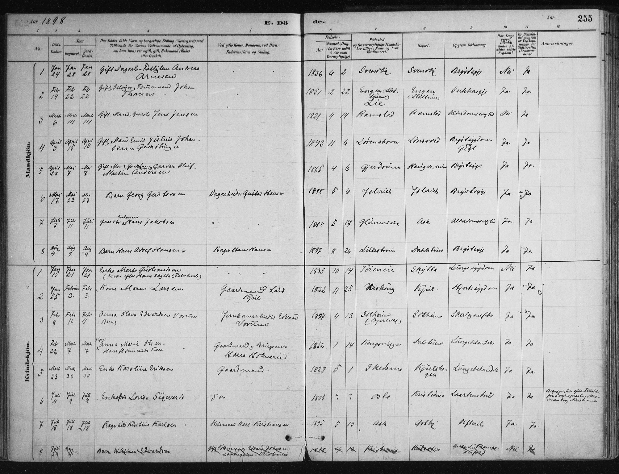 Nittedal prestekontor Kirkebøker, SAO/A-10365a/F/Fa/L0007: Parish register (official) no. I 7, 1879-1901, p. 255
