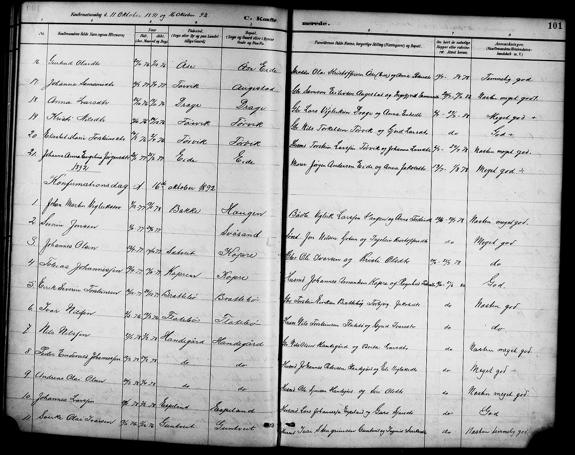 Ullensvang sokneprestembete, AV/SAB-A-78701/H/Hab: Parish register (copy) no. D 1, 1891-1908, p. 101