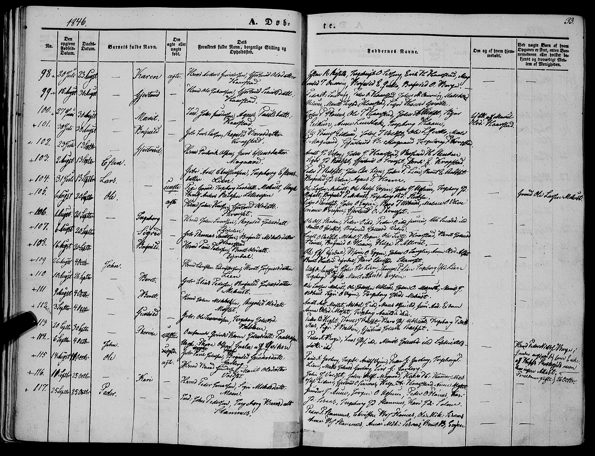 Ministerialprotokoller, klokkerbøker og fødselsregistre - Sør-Trøndelag, SAT/A-1456/695/L1145: Parish register (official) no. 695A06 /1, 1843-1859, p. 33