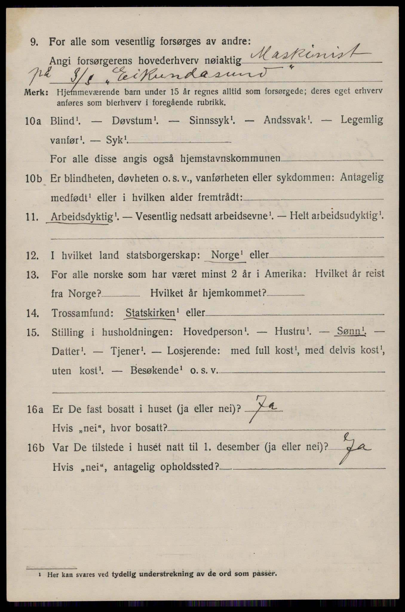 SAST, 1920 census for Eigersund, 1920, p. 3004