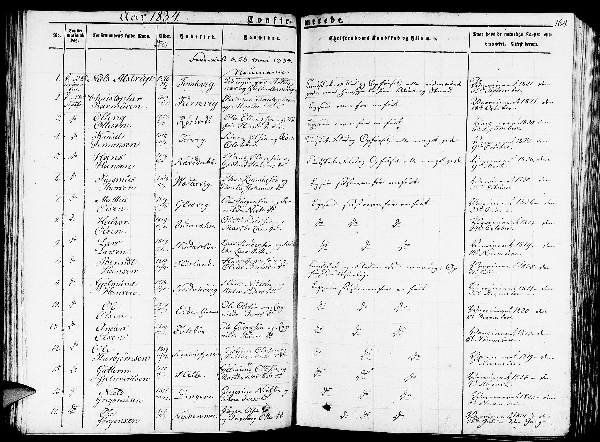 Gulen sokneprestembete, SAB/A-80201/H/Haa/Haaa/L0019: Parish register (official) no. A 19, 1826-1836, p. 164