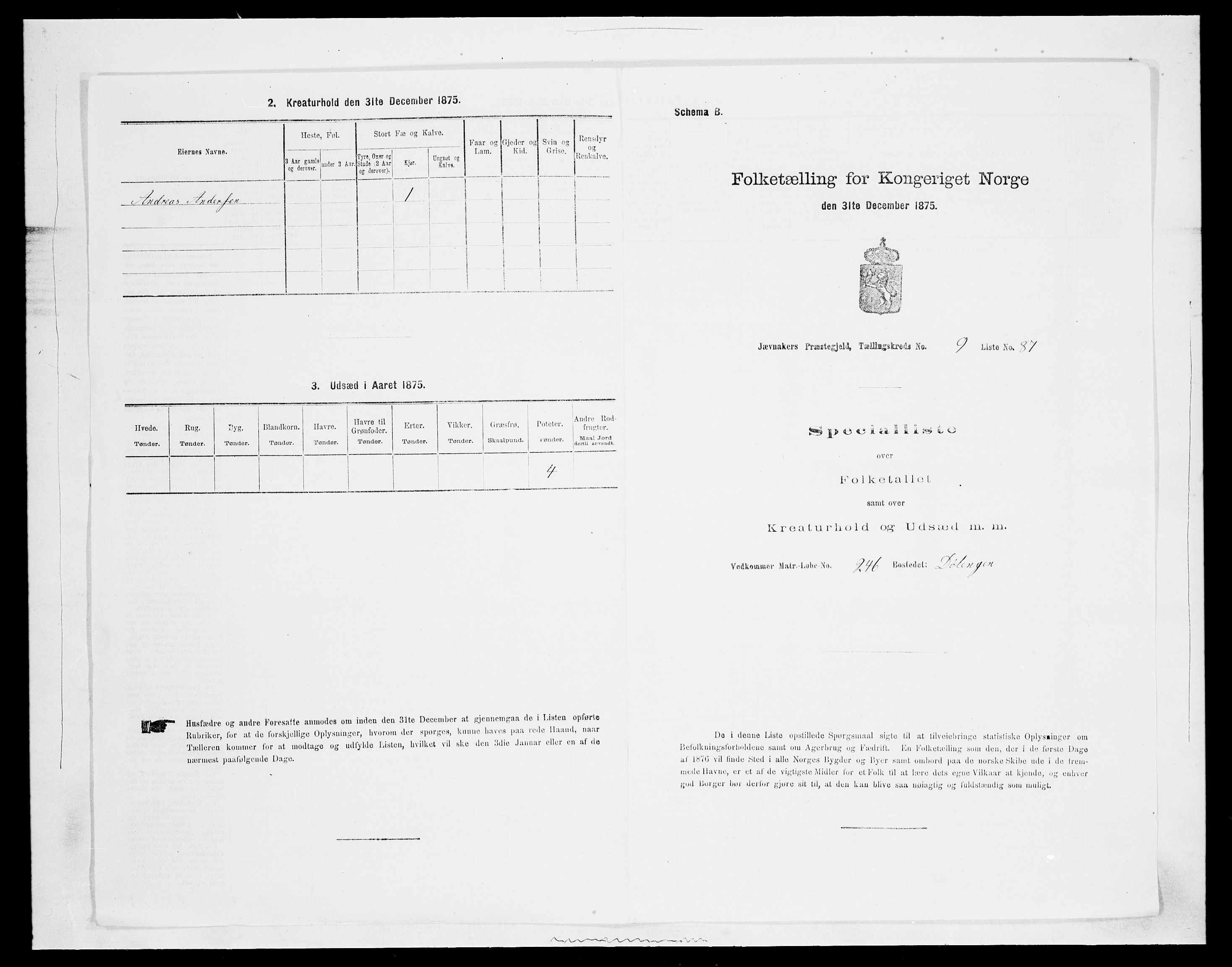 SAH, 1875 census for 0532P Jevnaker, 1875, p. 1687