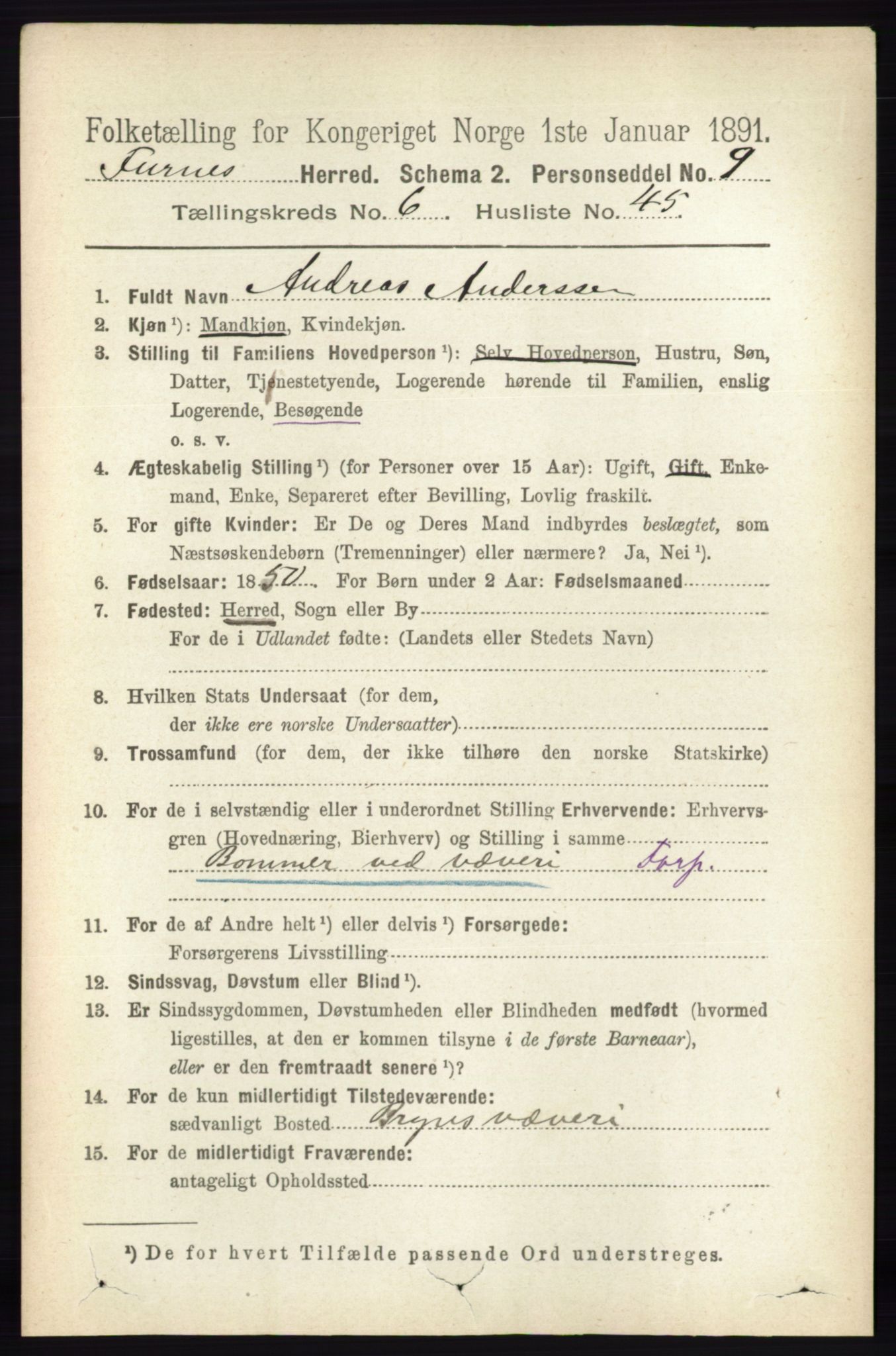 RA, Census 1891 for 0413 Furnes herred, 1891, p. 4337