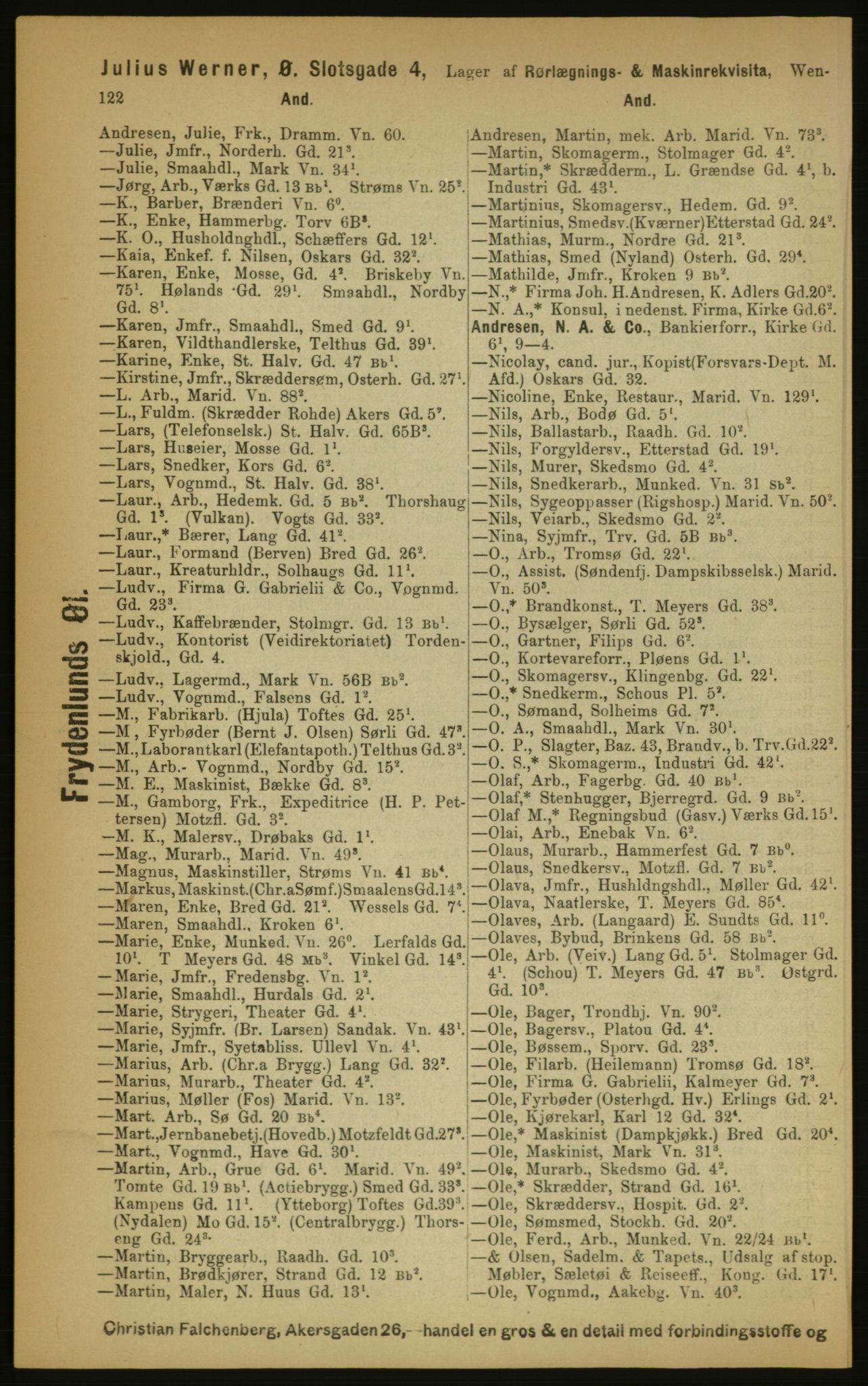 Kristiania/Oslo adressebok, PUBL/-, 1891, p. 122