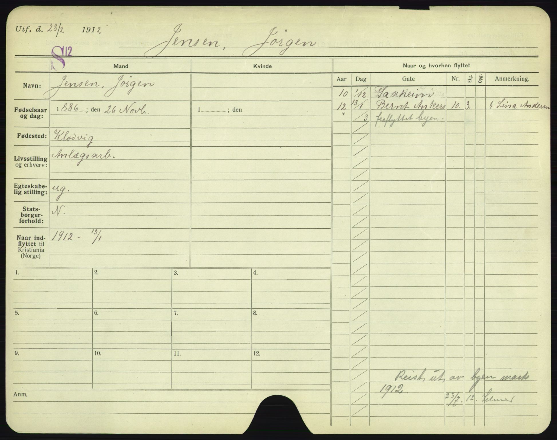 Oslo folkeregister, Registerkort, SAO/A-11715/F/Fa/Fac/L0005: Menn, 1906-1914, p. 327a