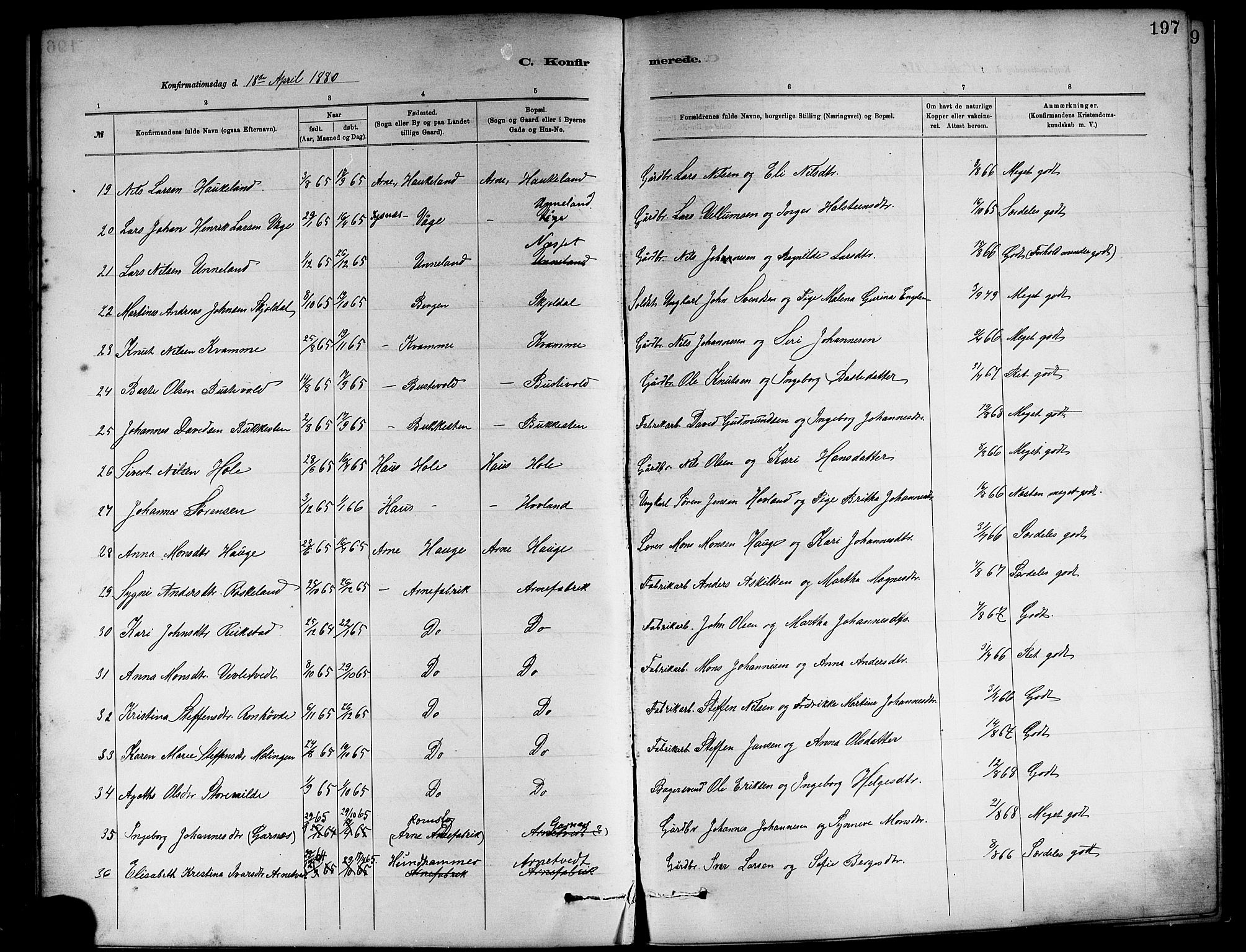 Haus sokneprestembete, AV/SAB-A-75601/H/Haa: Parish register (official) no. A 19I, 1878-1886, p. 197