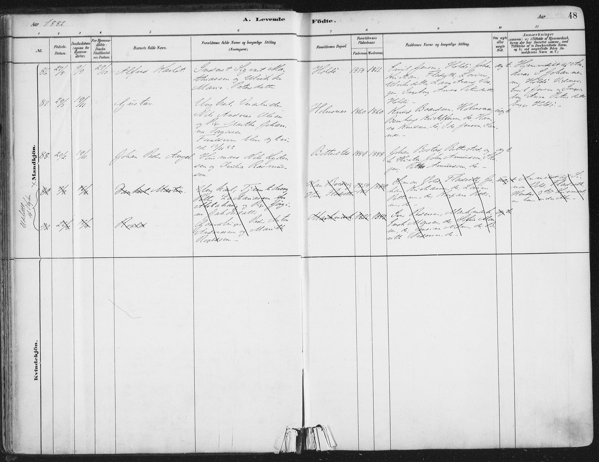 Ministerialprotokoller, klokkerbøker og fødselsregistre - Nordland, AV/SAT-A-1459/888/L1244: Parish register (official) no. 888A10, 1880-1890, p. 48