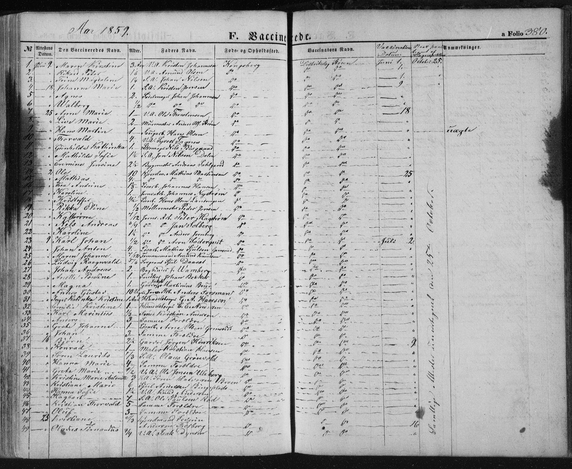 Kongsberg kirkebøker, SAKO/A-22/F/Fa/L0010: Parish register (official) no. I 10, 1859-1875, p. 380