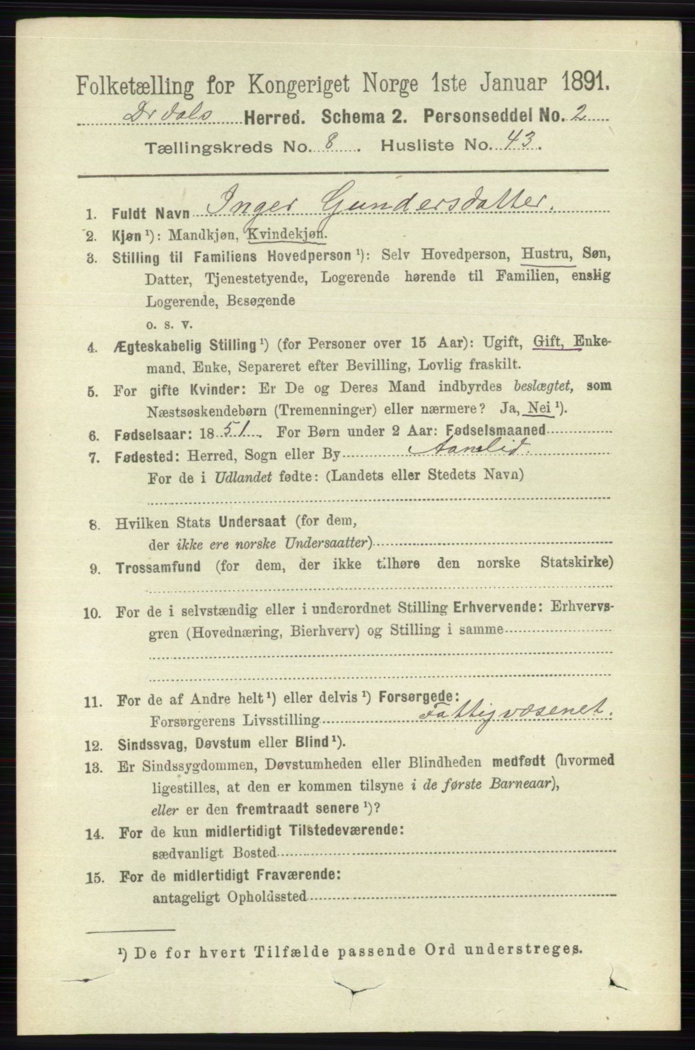 RA, 1891 census for 0817 Drangedal, 1891, p. 2920