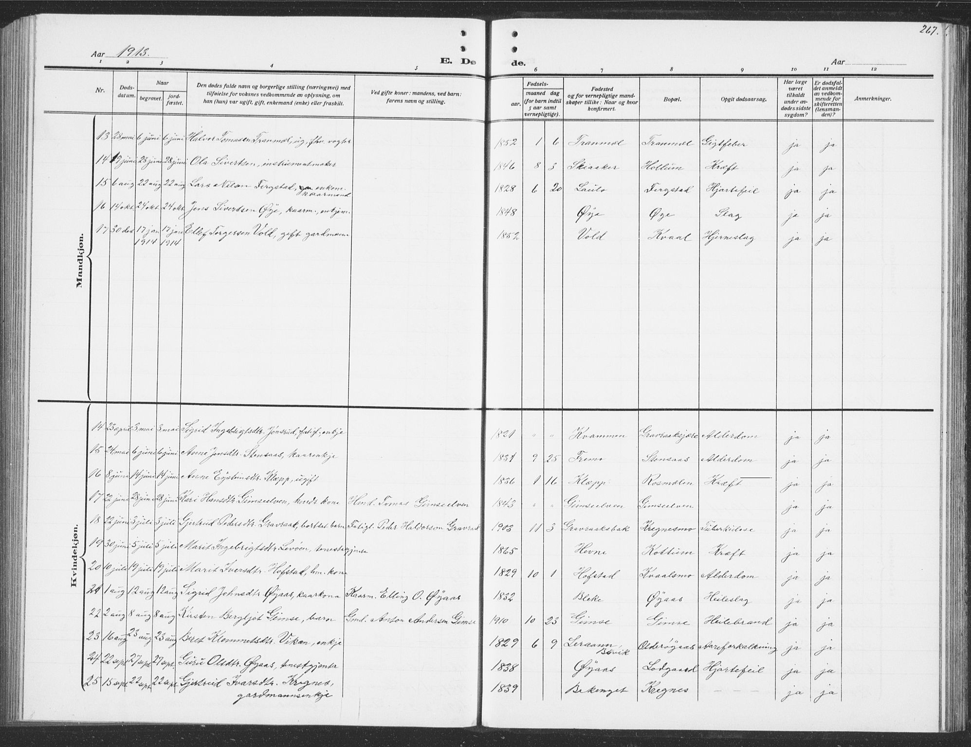 Ministerialprotokoller, klokkerbøker og fødselsregistre - Sør-Trøndelag, AV/SAT-A-1456/691/L1095: Parish register (copy) no. 691C06, 1912-1933, p. 267