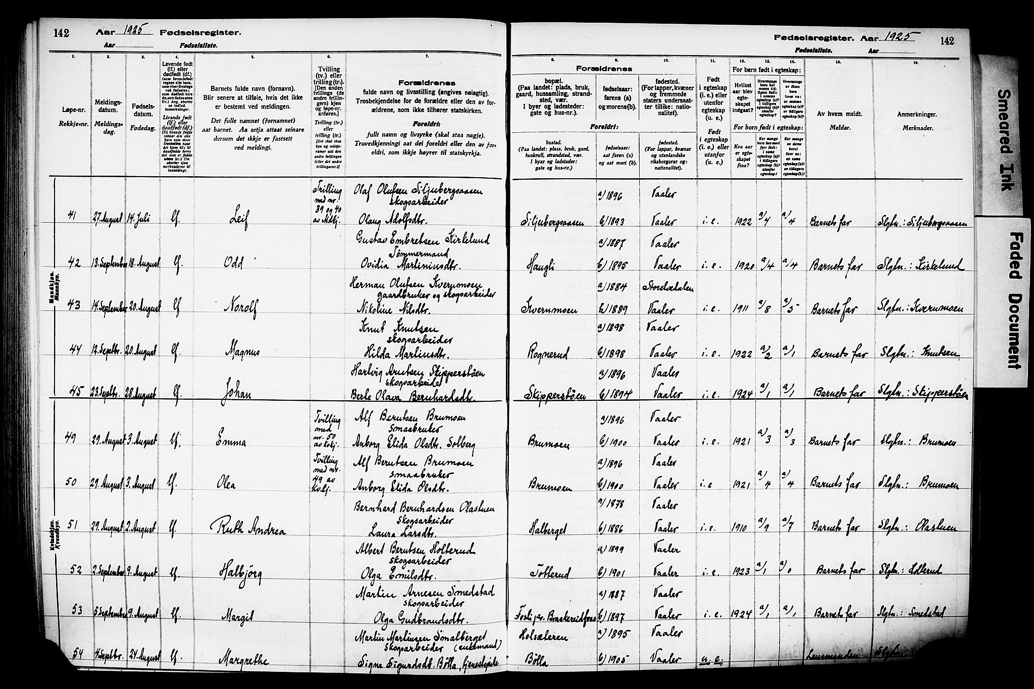 Våler prestekontor, Hedmark, AV/SAH-PREST-040/I/Id/L0001: Birth register no. 1, 1916-1930, p. 142