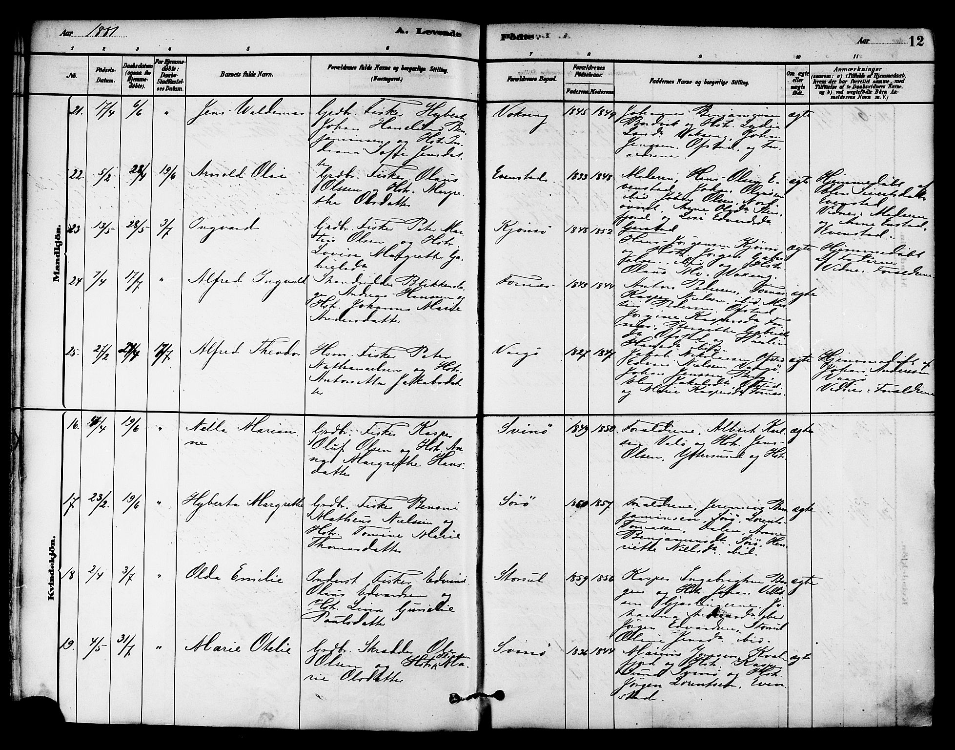 Ministerialprotokoller, klokkerbøker og fødselsregistre - Nord-Trøndelag, AV/SAT-A-1458/786/L0686: Parish register (official) no. 786A02, 1880-1887, p. 12