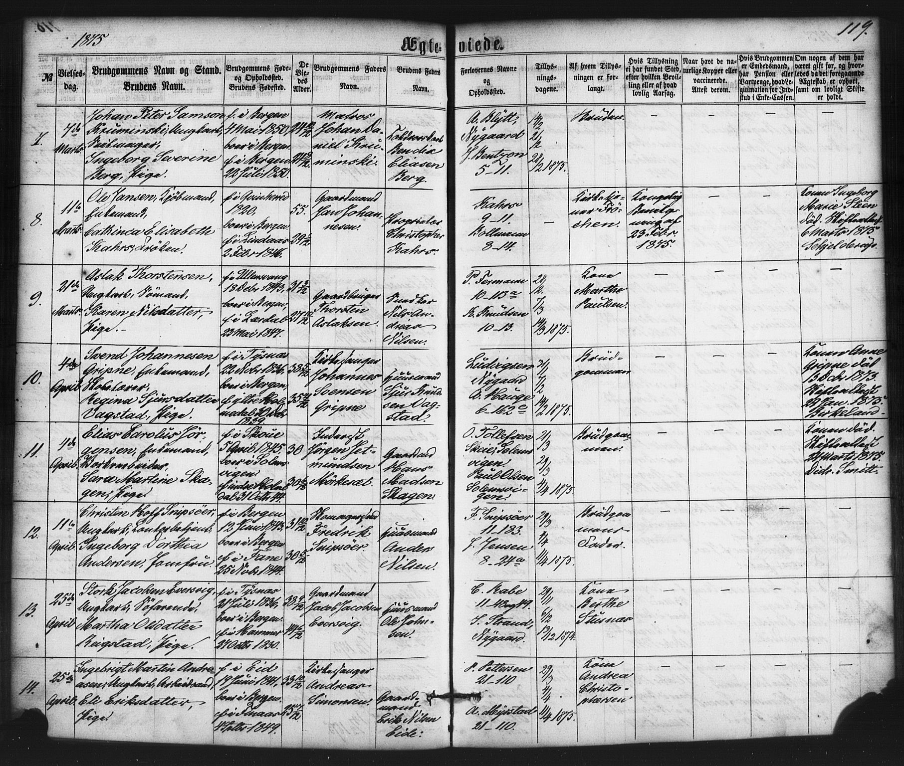 Nykirken Sokneprestembete, SAB/A-77101/H/Haa/L0032: Parish register (official) no. D 2, 1861-1883, p. 119