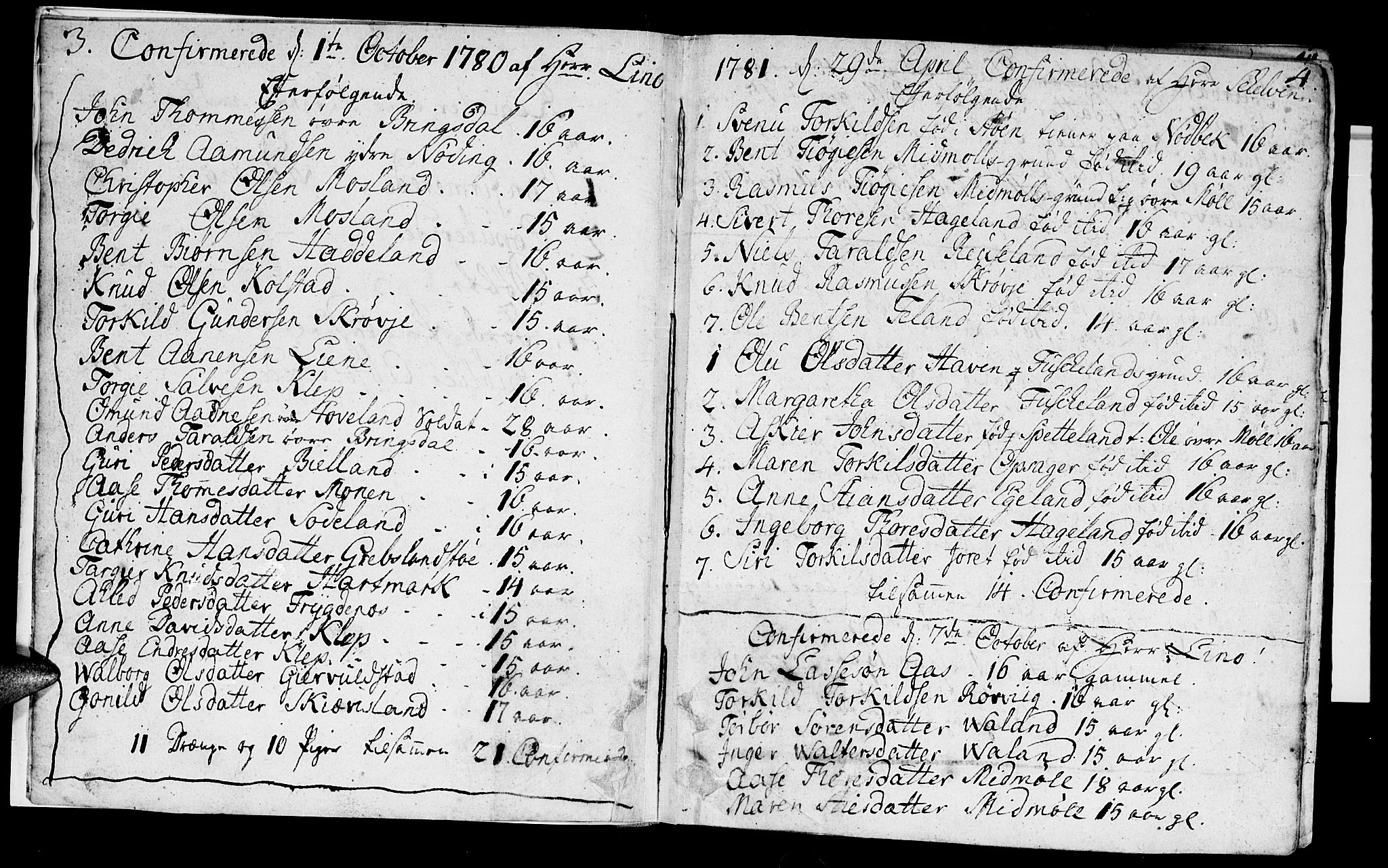 Holum sokneprestkontor, SAK/1111-0022/F/Fa/Faa/L0003: Parish register (official) no. A 3, 1780-1821, p. 3-4