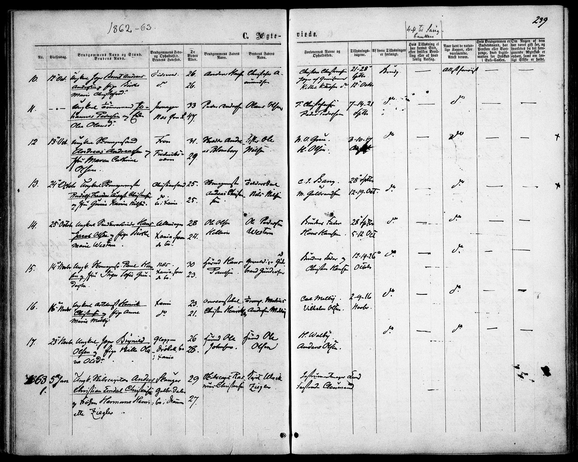 Garnisonsmenigheten Kirkebøker, SAO/A-10846/F/Fa/L0010: Parish register (official) no. 10, 1859-1869, p. 239