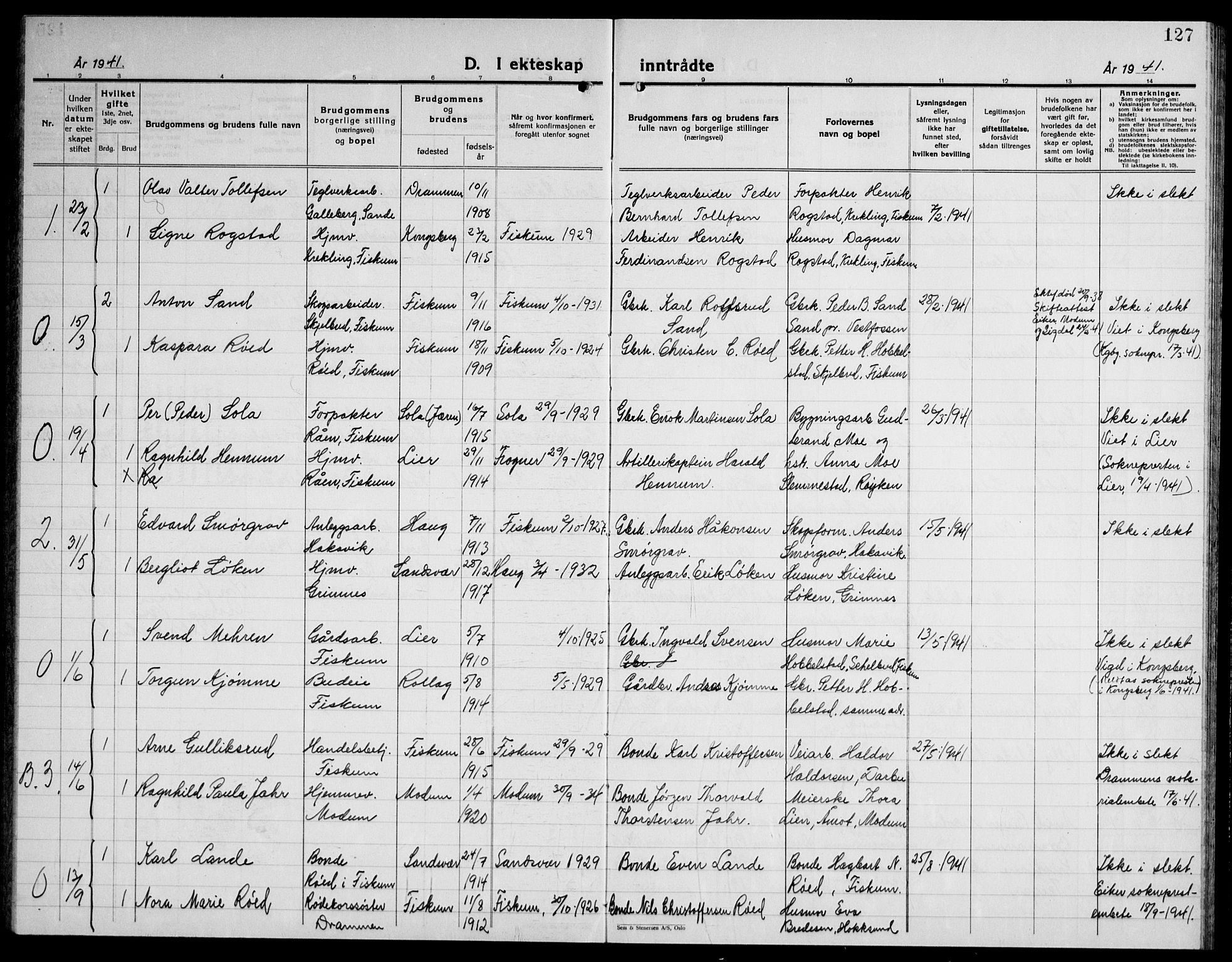 Fiskum kirkebøker, AV/SAKO-A-15/G/Ga/L0007: Parish register (copy) no. 7, 1928-1945, p. 127