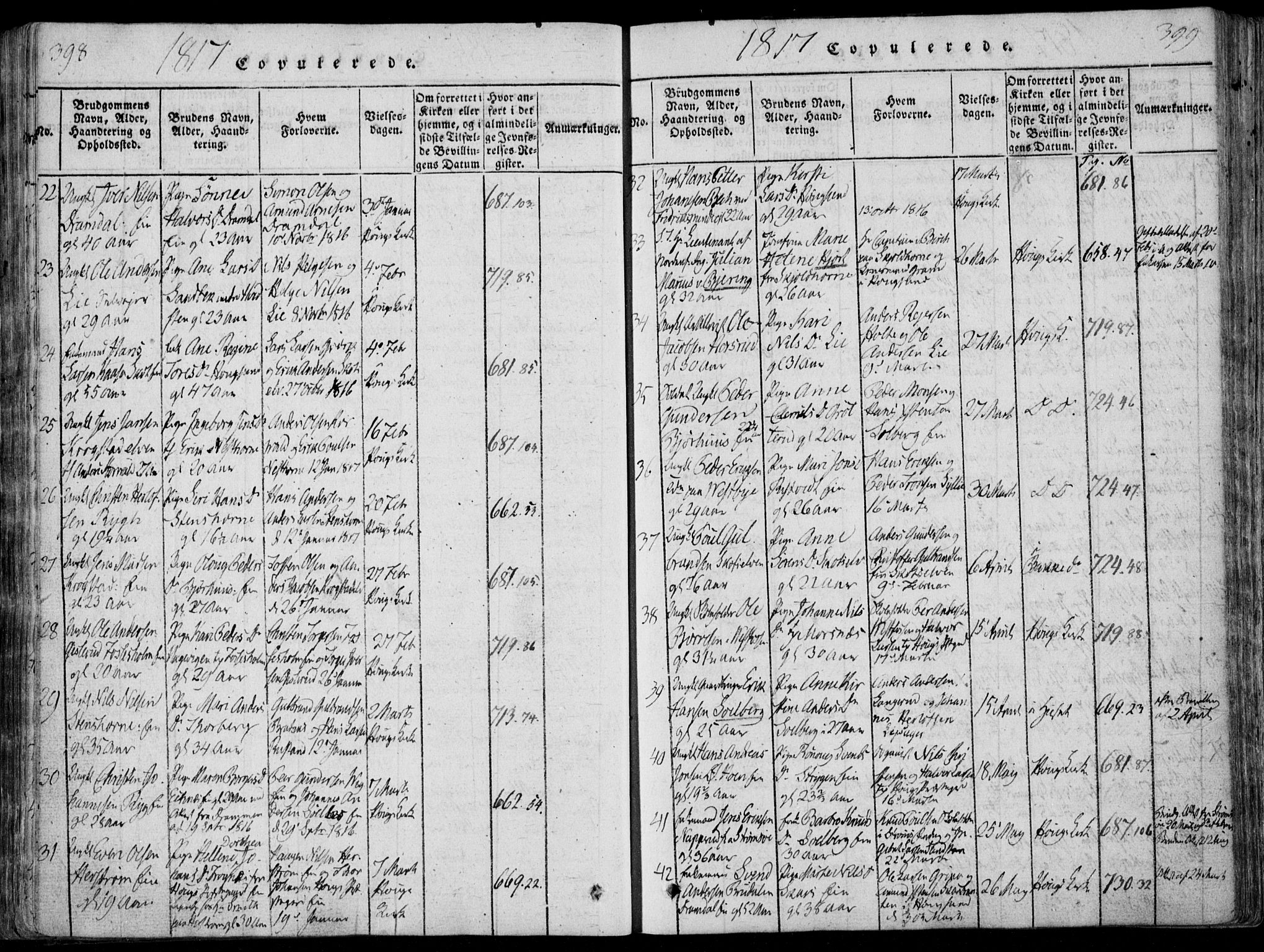 Eiker kirkebøker, SAKO/A-4/F/Fa/L0011: Parish register (official) no. I 11, 1814-1827, p. 398-399