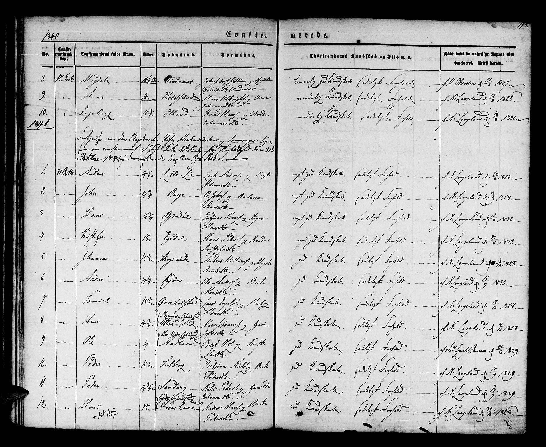 Os sokneprestembete, SAB/A-99929: Parish register (official) no. A 15, 1839-1851, p. 195