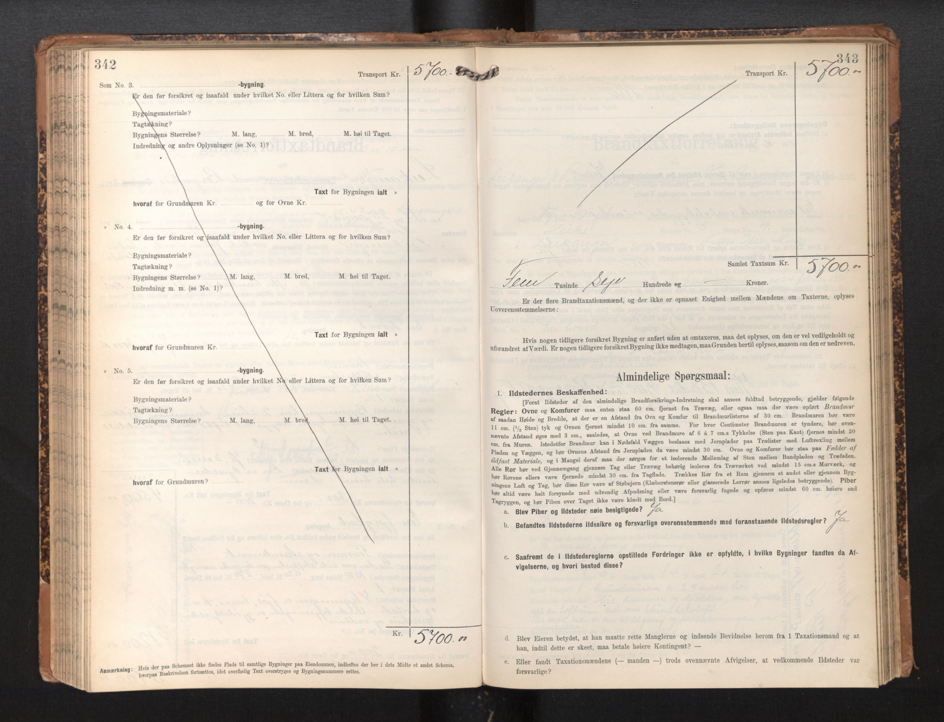 Lensmannen i Leikanger, AV/SAB-A-29201/0012/L0005: Branntakstprotokoll, skjematakst, 1907-1917, p. 342-343