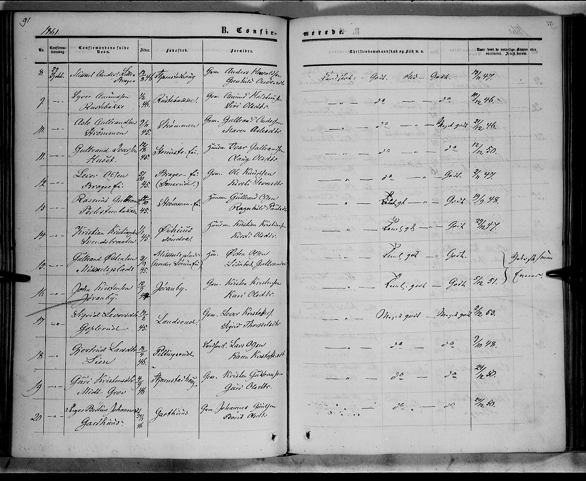 Sør-Aurdal prestekontor, SAH/PREST-128/H/Ha/Haa/L0007: Parish register (official) no. 7, 1849-1876, p. 91
