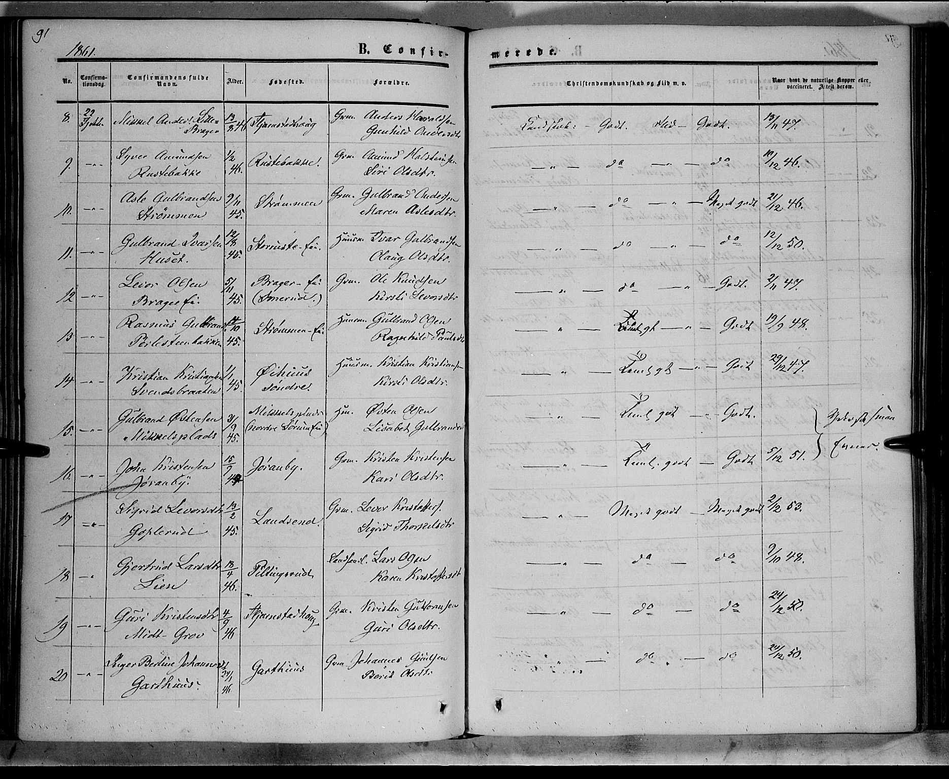 Sør-Aurdal prestekontor, AV/SAH-PREST-128/H/Ha/Haa/L0007: Parish register (official) no. 7, 1849-1876, p. 91