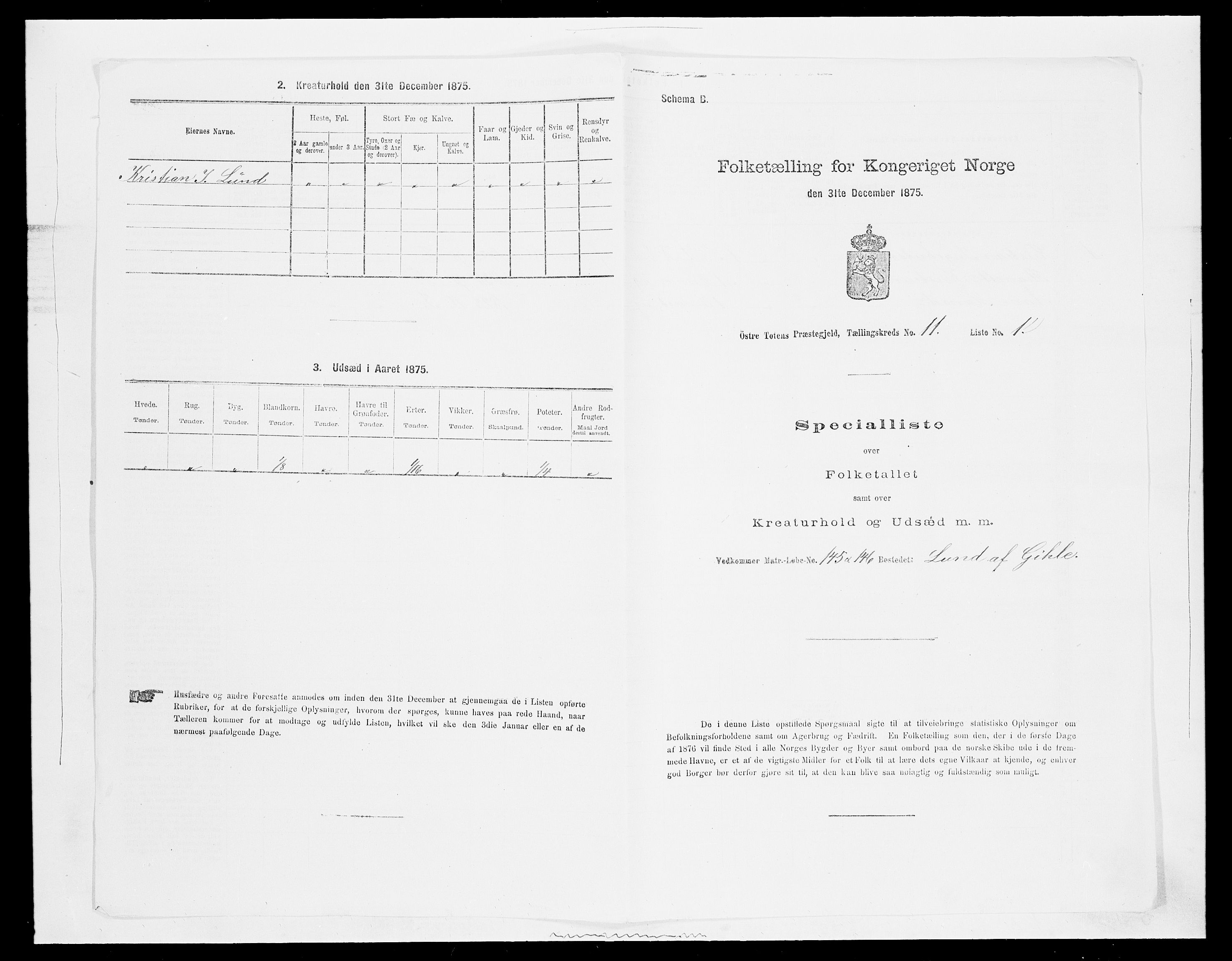 SAH, 1875 census for 0528P Østre Toten, 1875, p. 1994