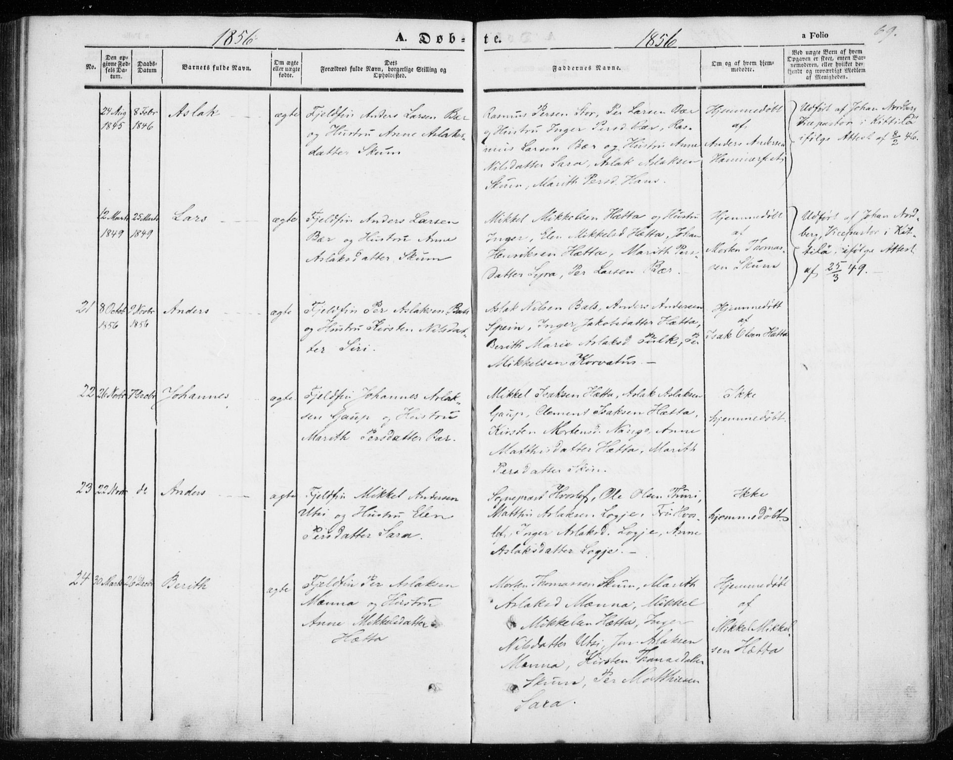 Kautokeino sokneprestembete, SATØ/S-1340/H/Ha/L0002.kirke: Parish register (official) no. 2, 1843-1861, p. 69