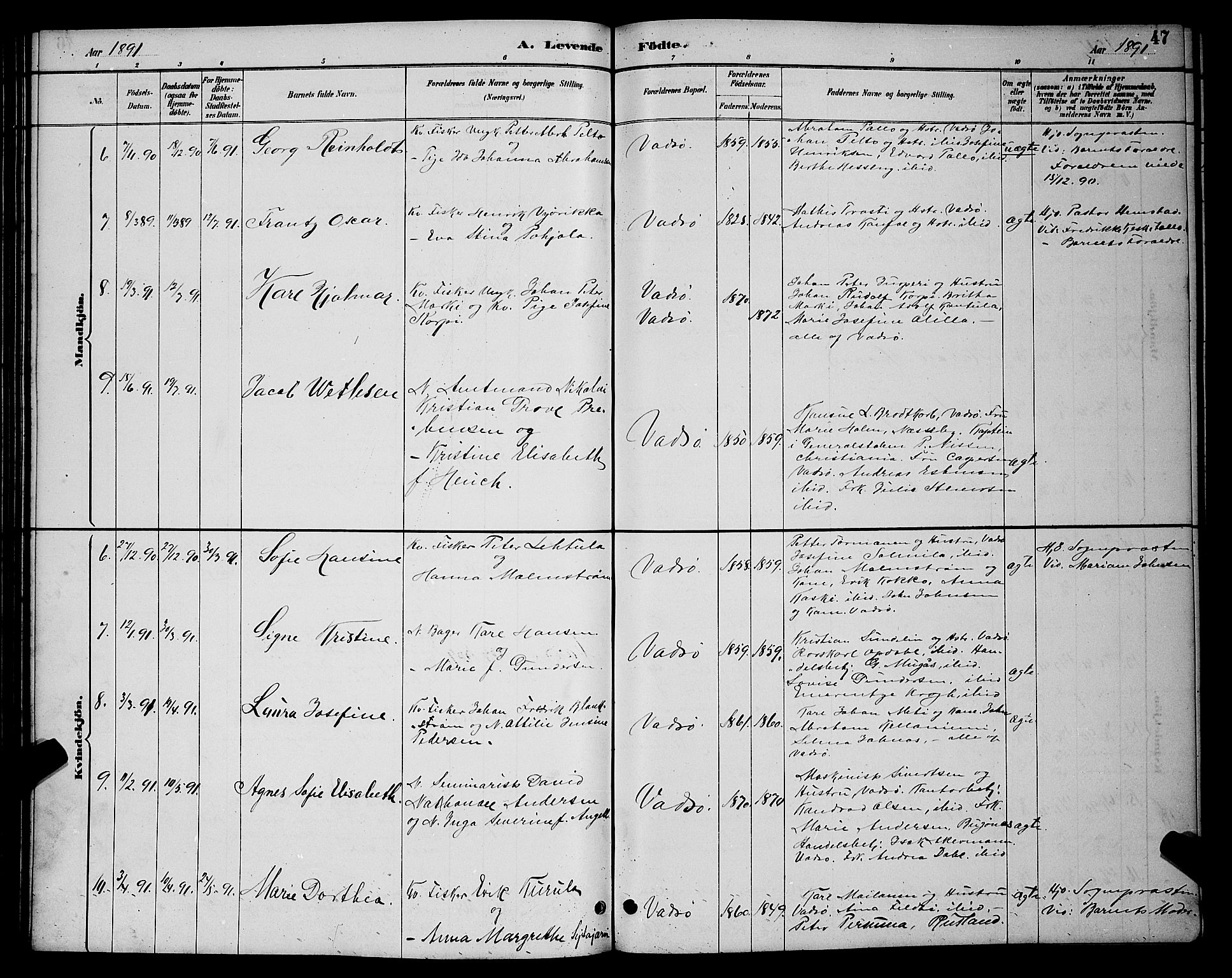 Vadsø sokneprestkontor, AV/SATØ-S-1325/H/Hb/L0004klokker: Parish register (copy) no. 4, 1885-1895, p. 47