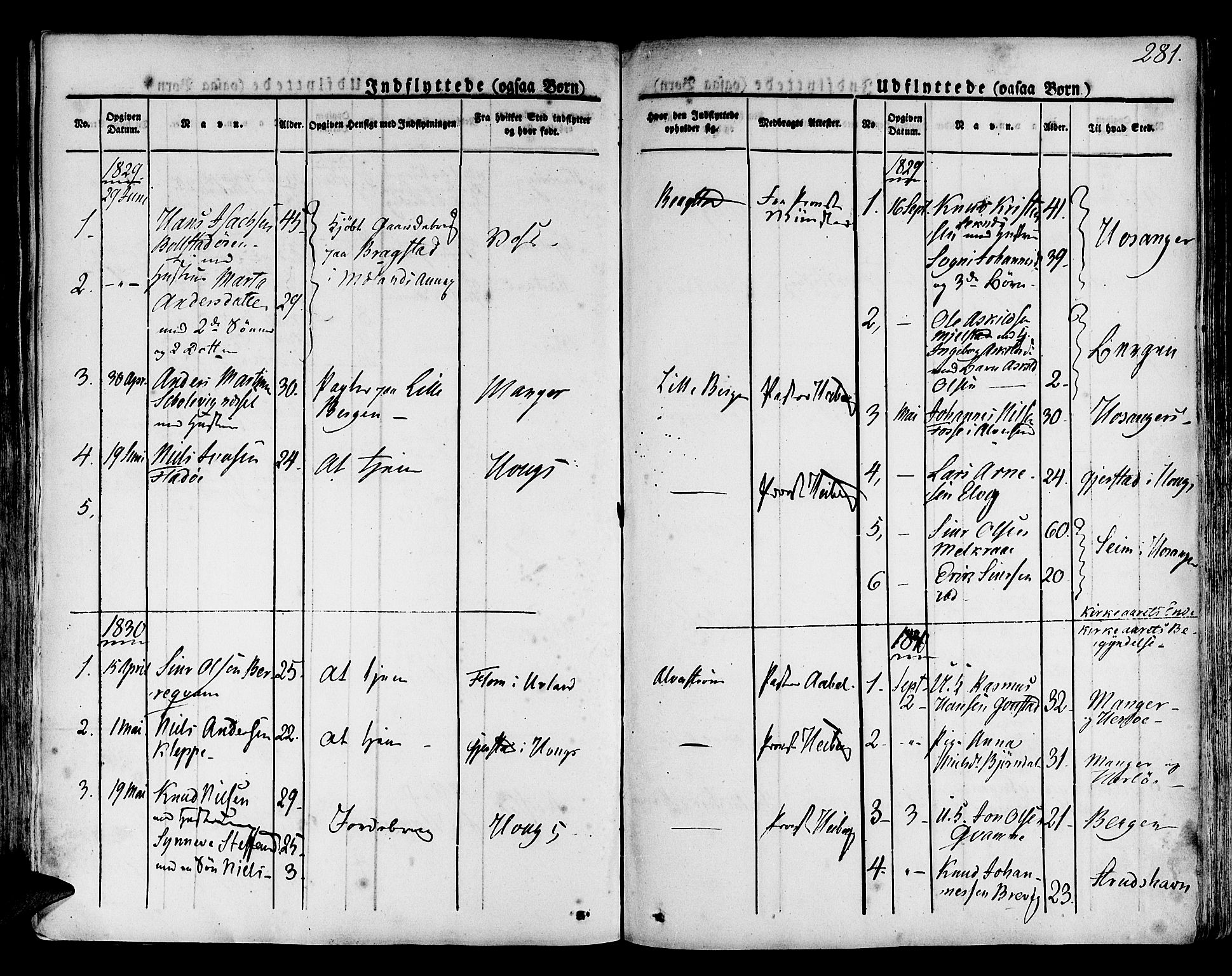 Hamre sokneprestembete, SAB/A-75501/H/Ha/Haa/Haaa/L0011: Parish register (official) no. A 11, 1826-1834, p. 281