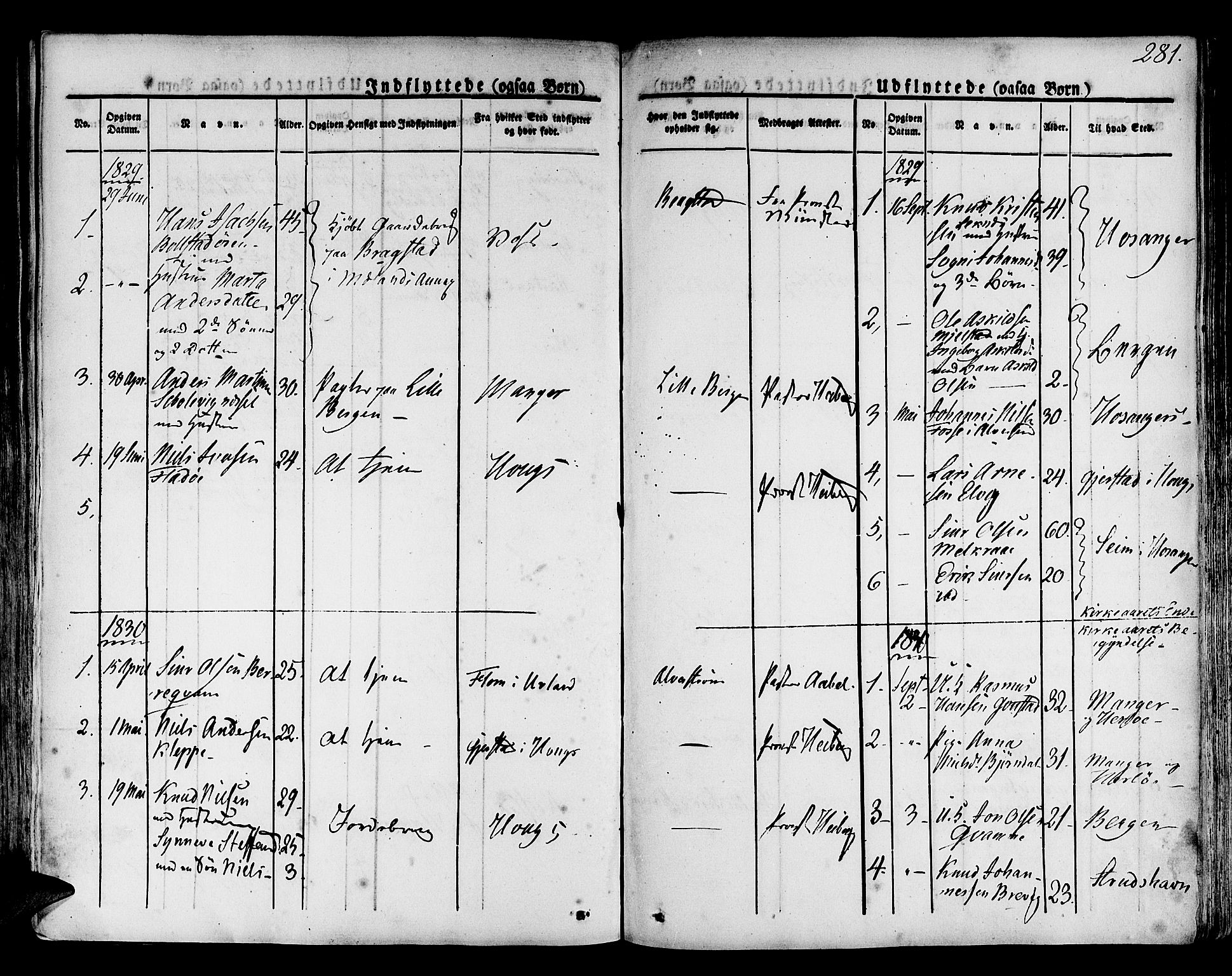 Hamre sokneprestembete, AV/SAB-A-75501/H/Ha/Haa/Haaa/L0011: Parish register (official) no. A 11, 1826-1834, p. 281