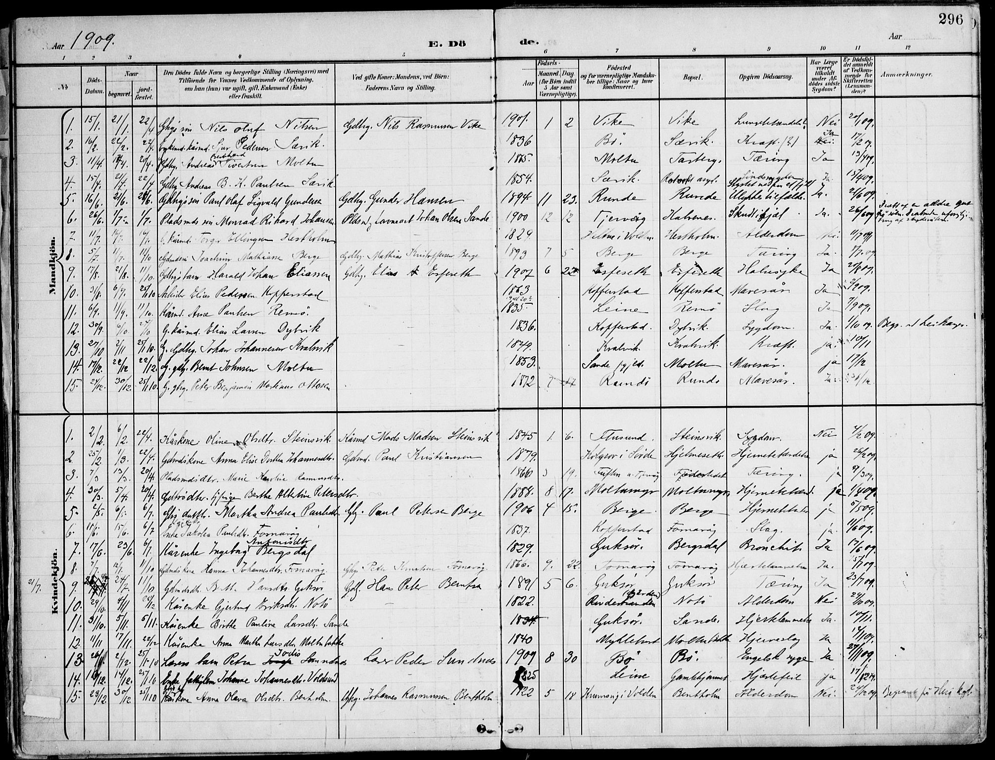Ministerialprotokoller, klokkerbøker og fødselsregistre - Møre og Romsdal, SAT/A-1454/507/L0075: Parish register (official) no. 507A10, 1901-1920, p. 296
