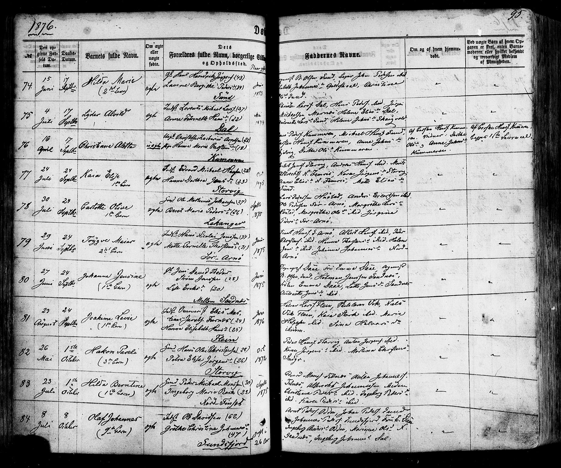 Ministerialprotokoller, klokkerbøker og fødselsregistre - Nordland, SAT/A-1459/805/L0098: Parish register (official) no. 805A05, 1862-1879, p. 95