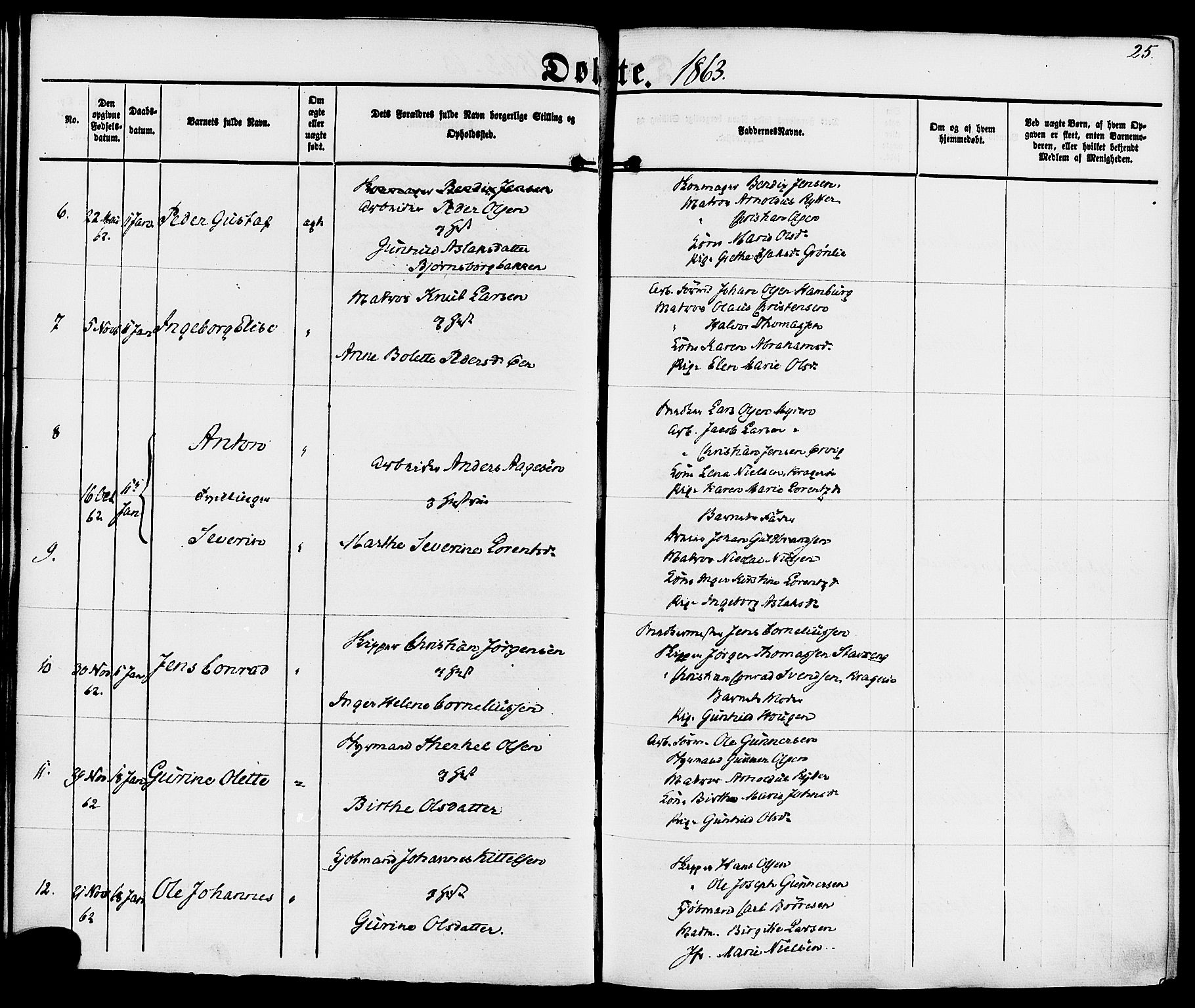 Kragerø kirkebøker, SAKO/A-278/F/Fa/L0007: Parish register (official) no. 7, 1861-1875, p. 25