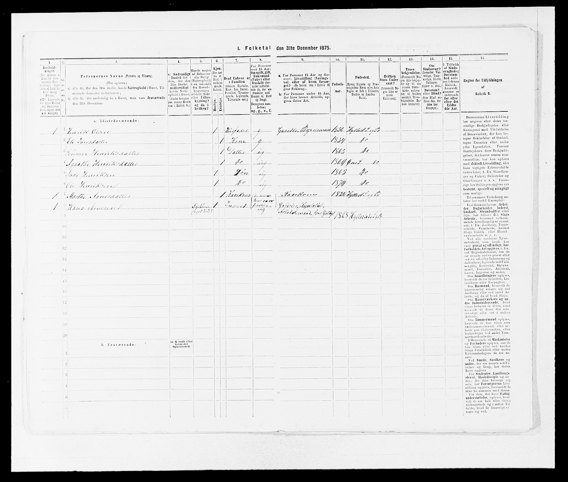 SAB, 1875 census for 1413P Hyllestad, 1875, p. 243