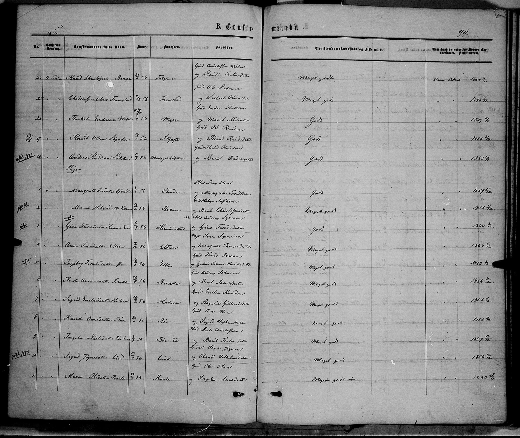 Vang prestekontor, Valdres, SAH/PREST-140/H/Ha/L0007: Parish register (official) no. 7, 1865-1881, p. 99