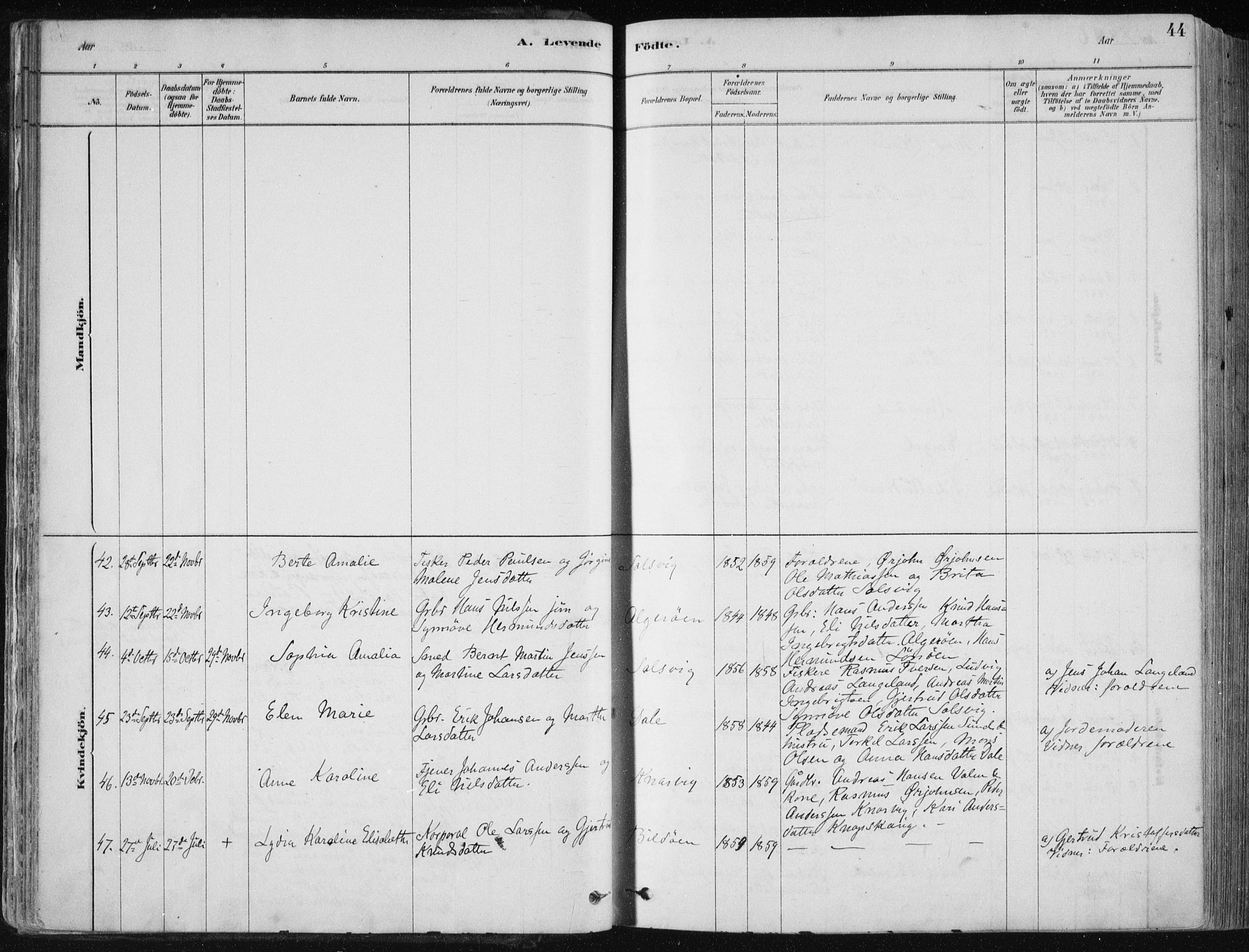 Fjell sokneprestembete, SAB/A-75301/H/Haa: Parish register (official) no. A  8, 1878-1898, p. 44