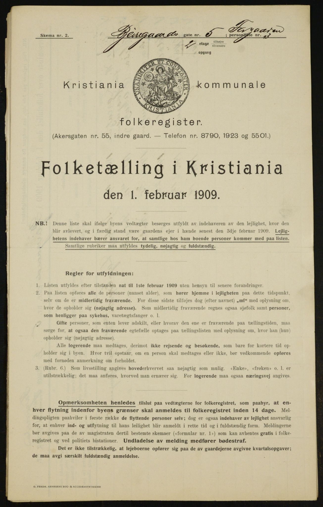 OBA, Municipal Census 1909 for Kristiania, 1909, p. 5183