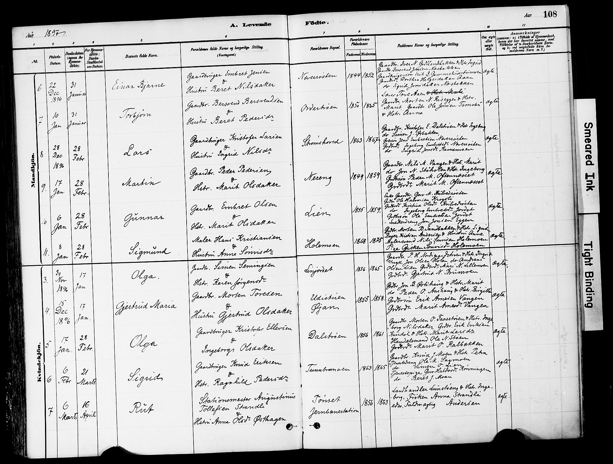 Tynset prestekontor, SAH/PREST-058/H/Ha/Haa/L0022: Parish register (official) no. 22, 1880-1899, p. 108