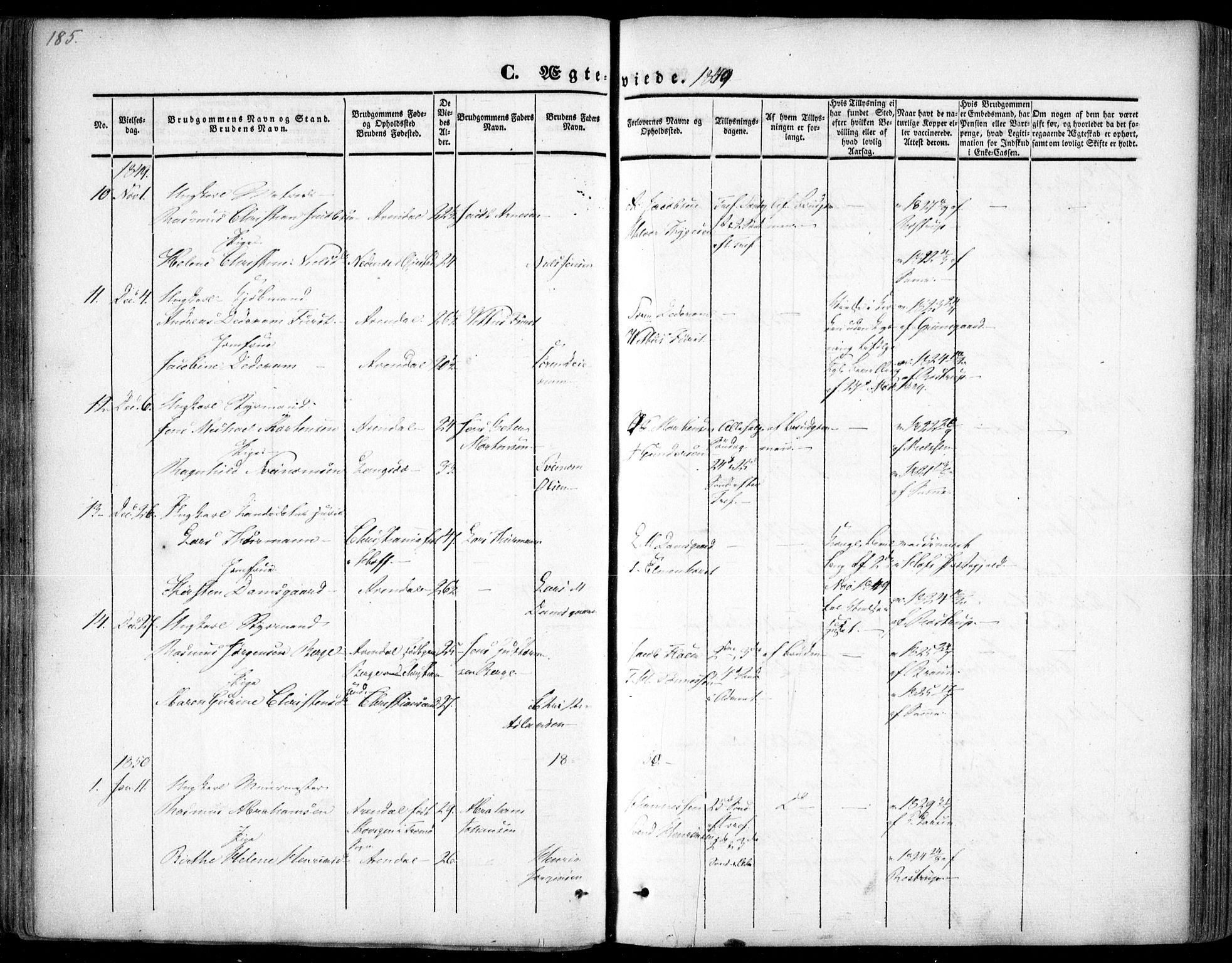 Arendal sokneprestkontor, Trefoldighet, SAK/1111-0040/F/Fa/L0005: Parish register (official) no. A 5, 1838-1854, p. 185